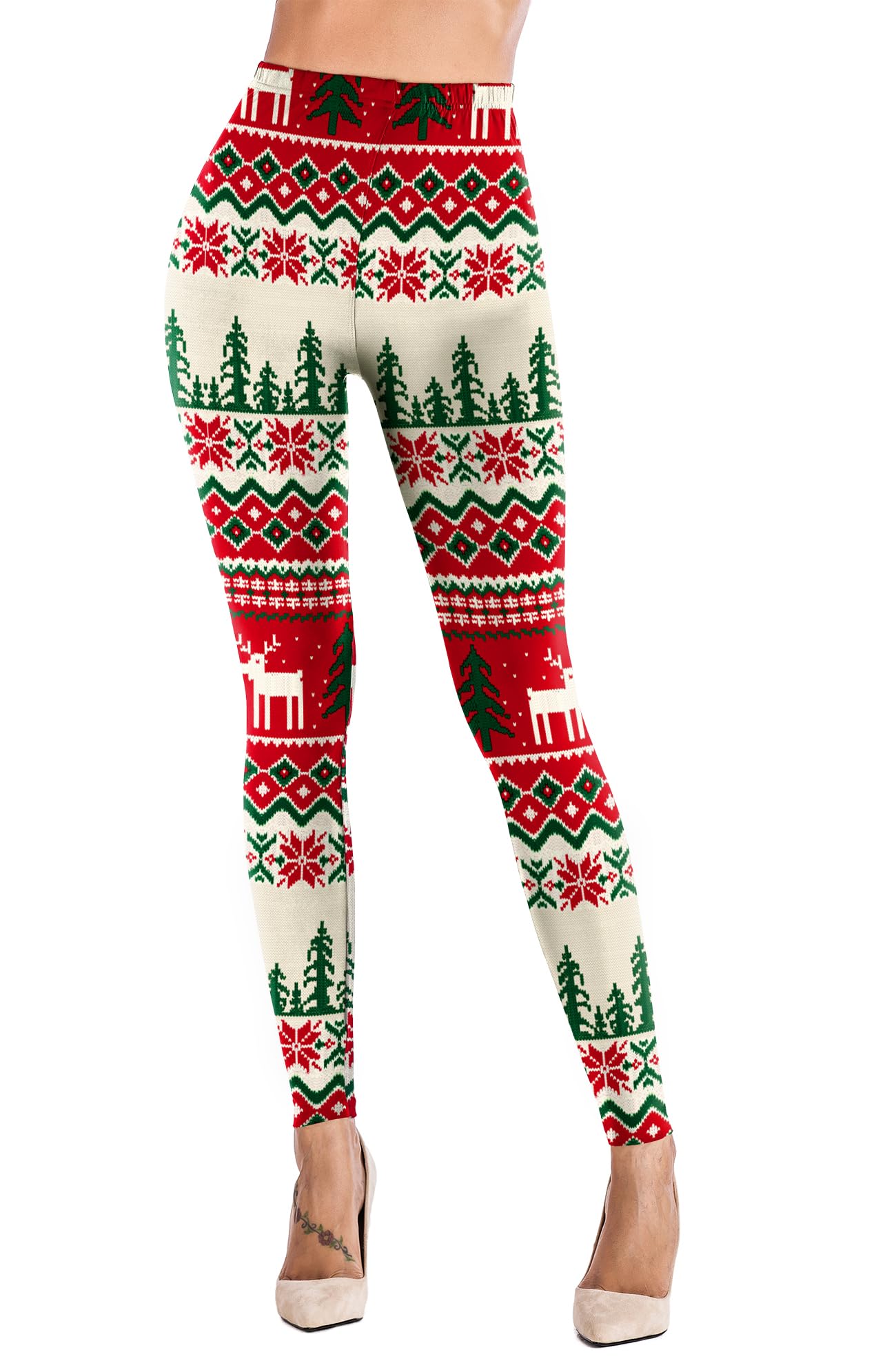 Sipaya Christmas Costumes for Women 2023 Gifts Reindeer Christmas Tree Christmas Party Leggings Stretchy Tights L