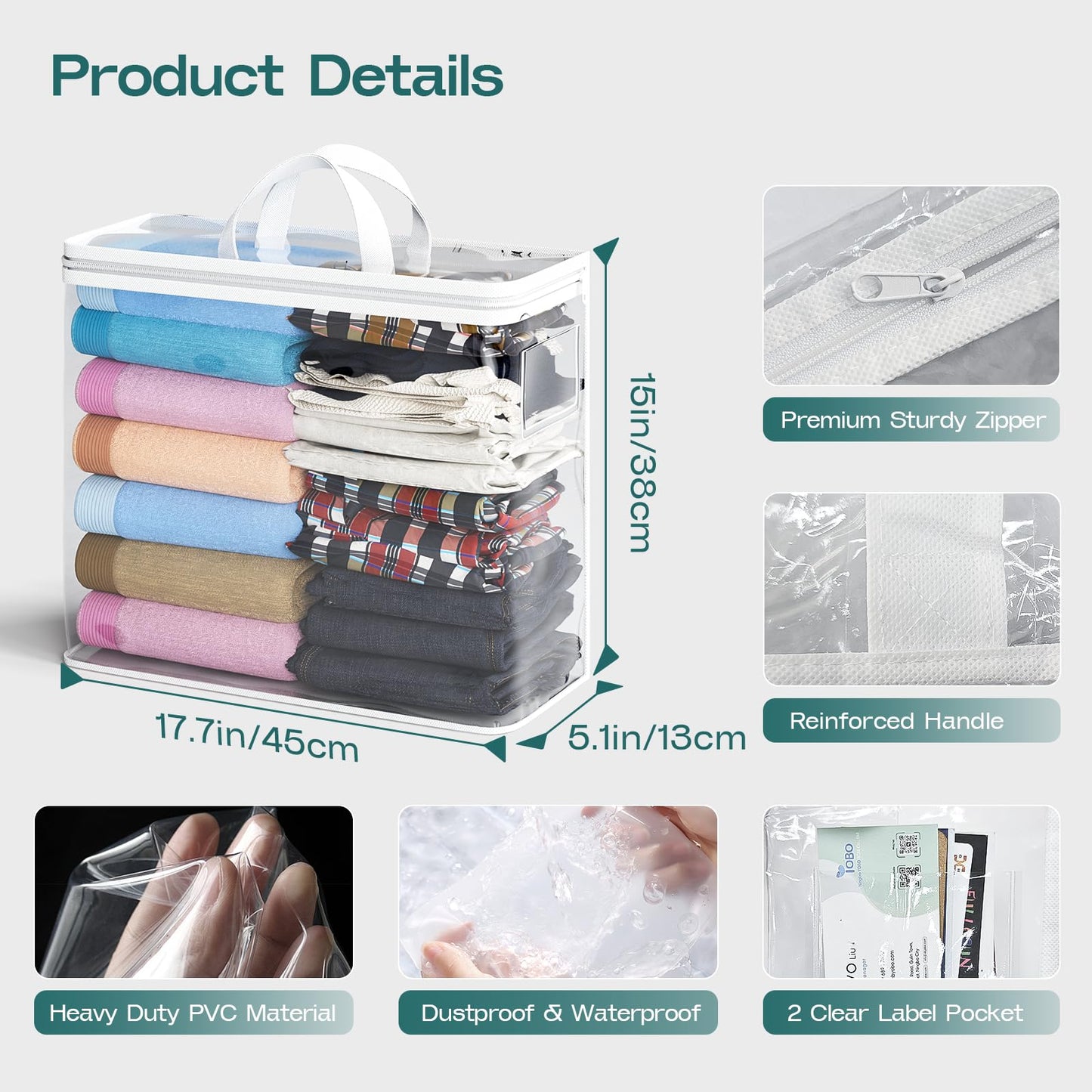 5PACK Clear Zippered Storage Bag for Clothes, 22L Clear Storage Bags, and Blanket Storage Bags for Bedding, Blankets, Comforters, Clothing, Books, DVD & CD (White)