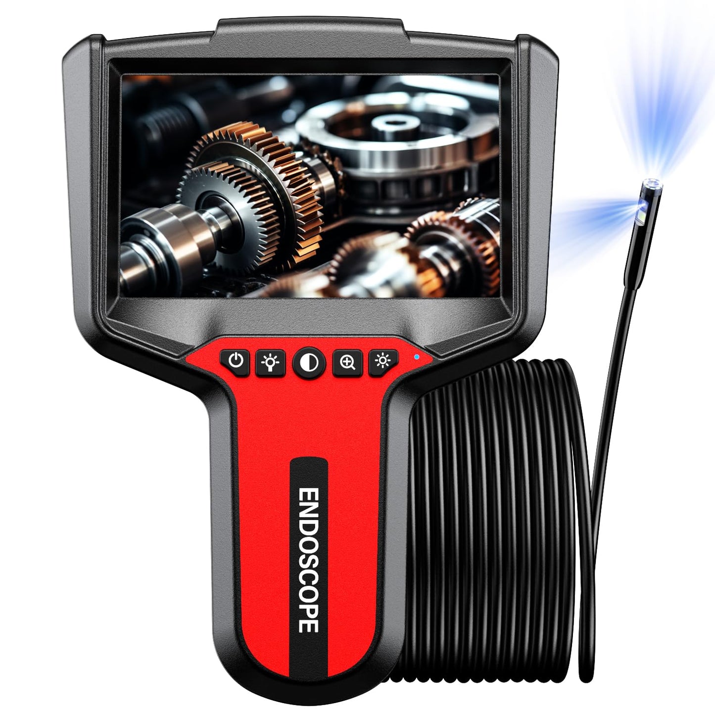 Dual-Lens Borescope Endoscope Camera with Light: 5" Inspection Camera for Sewer - 16.4ft Waterproof Industrial Endoscope - Flexible Snake Bore Scope for Plumbing Automotive