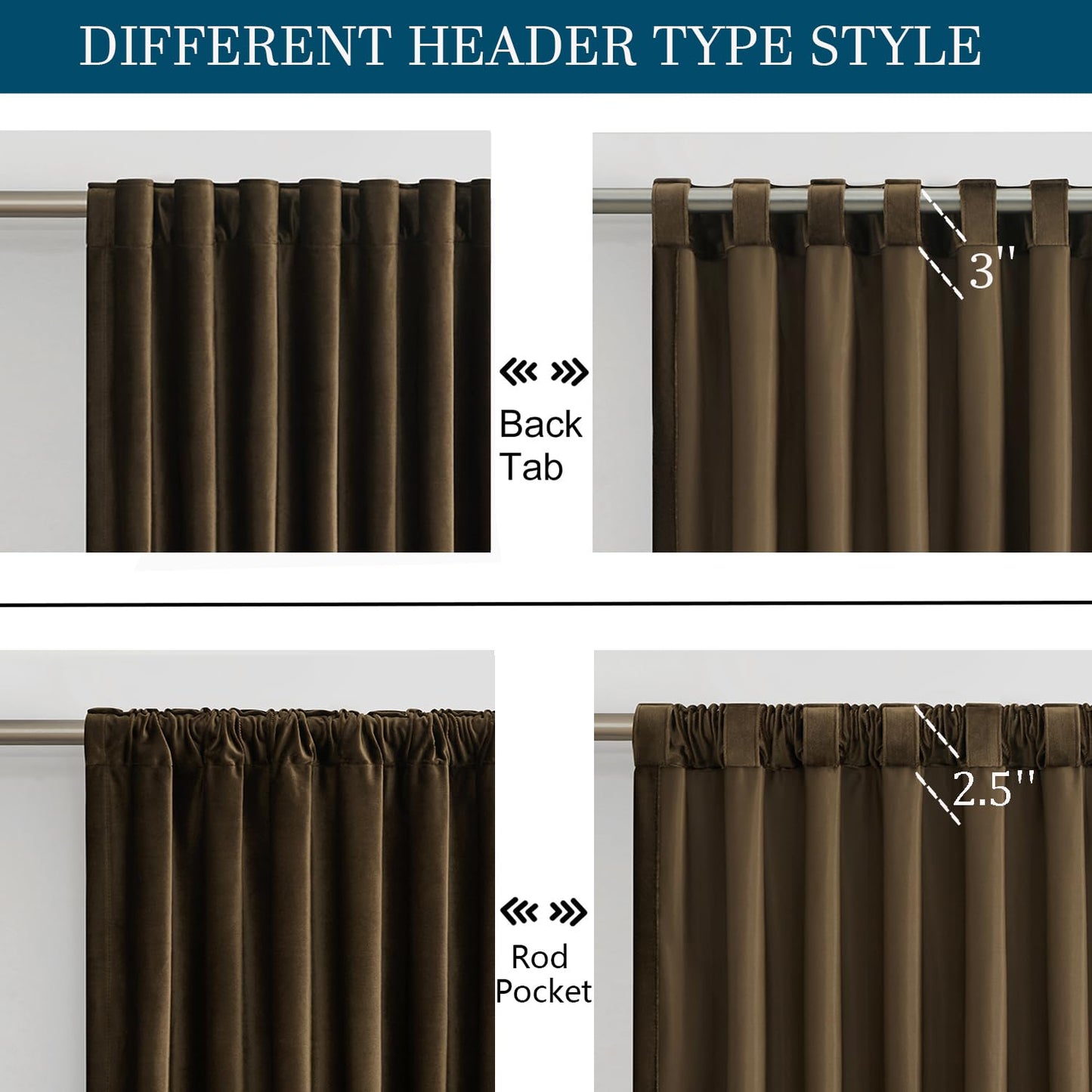 PRIMROSE Brown Velvet Curtains 96 inch Long for Living Room,Set of 2 Panels Blackout Rod Pocket Back Tab Window Treatment Room Darkening Heavy Decorative Curtains Drapes for Bedroom