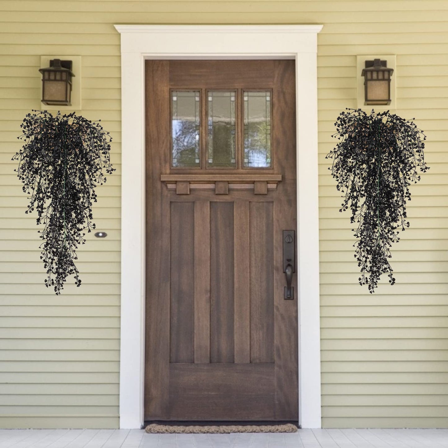 RECUTMS Artificial Hanging Plants Indoor 4 Pcs Artificial Ferns Plants Large Faux Hanging Plant Wall Plants Fake Ivy Room Fall Home Garden Wedding Halloween Party Indoor Outdoor Decor(Black)