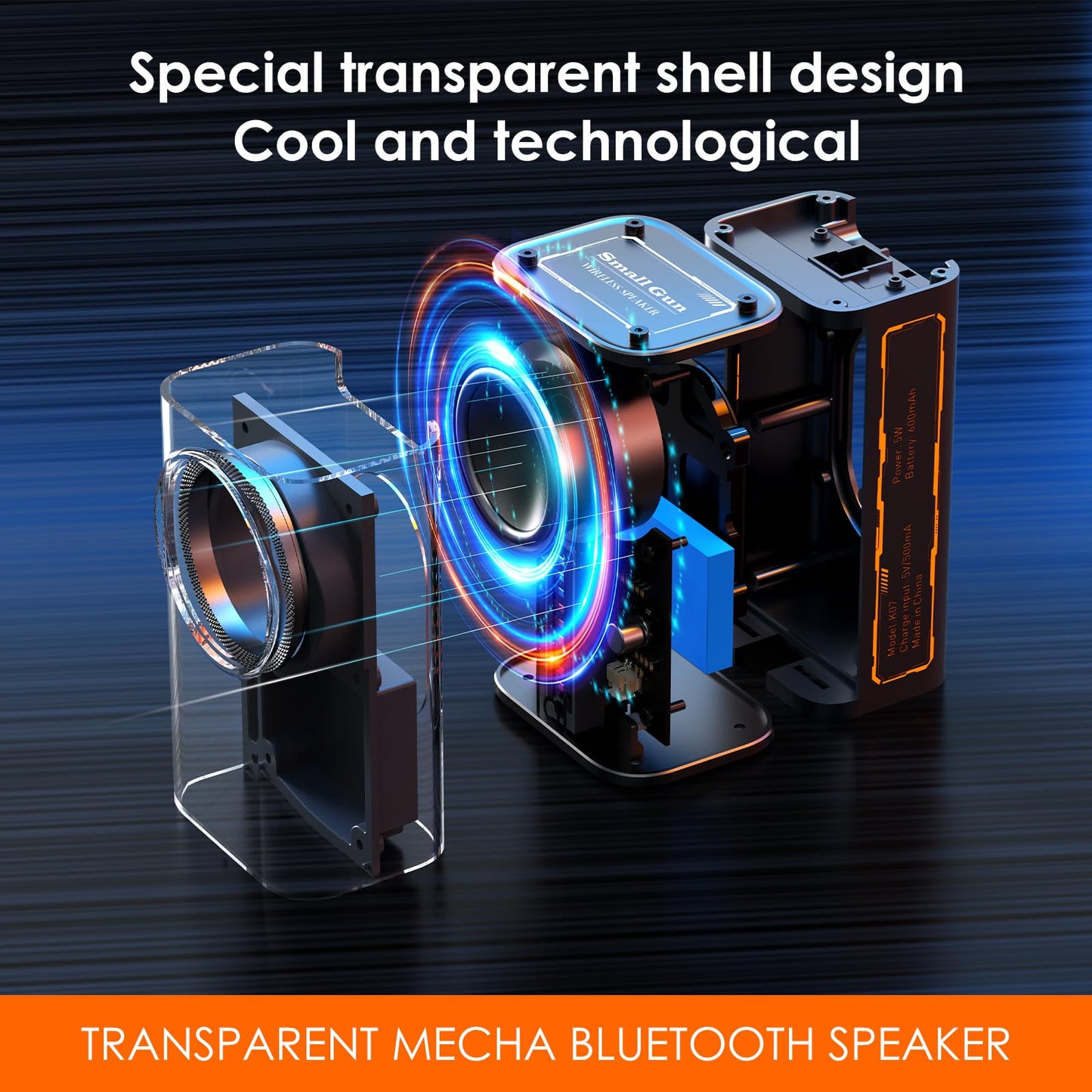 Portable Bluetooth Speaker with Lights, Transparent Wireless Mini Bluetooth Speaker with TWS, Perfect Small Speaker HD Sound and Bass for Office, Home, Shower, Room, Bike, Car (Black)