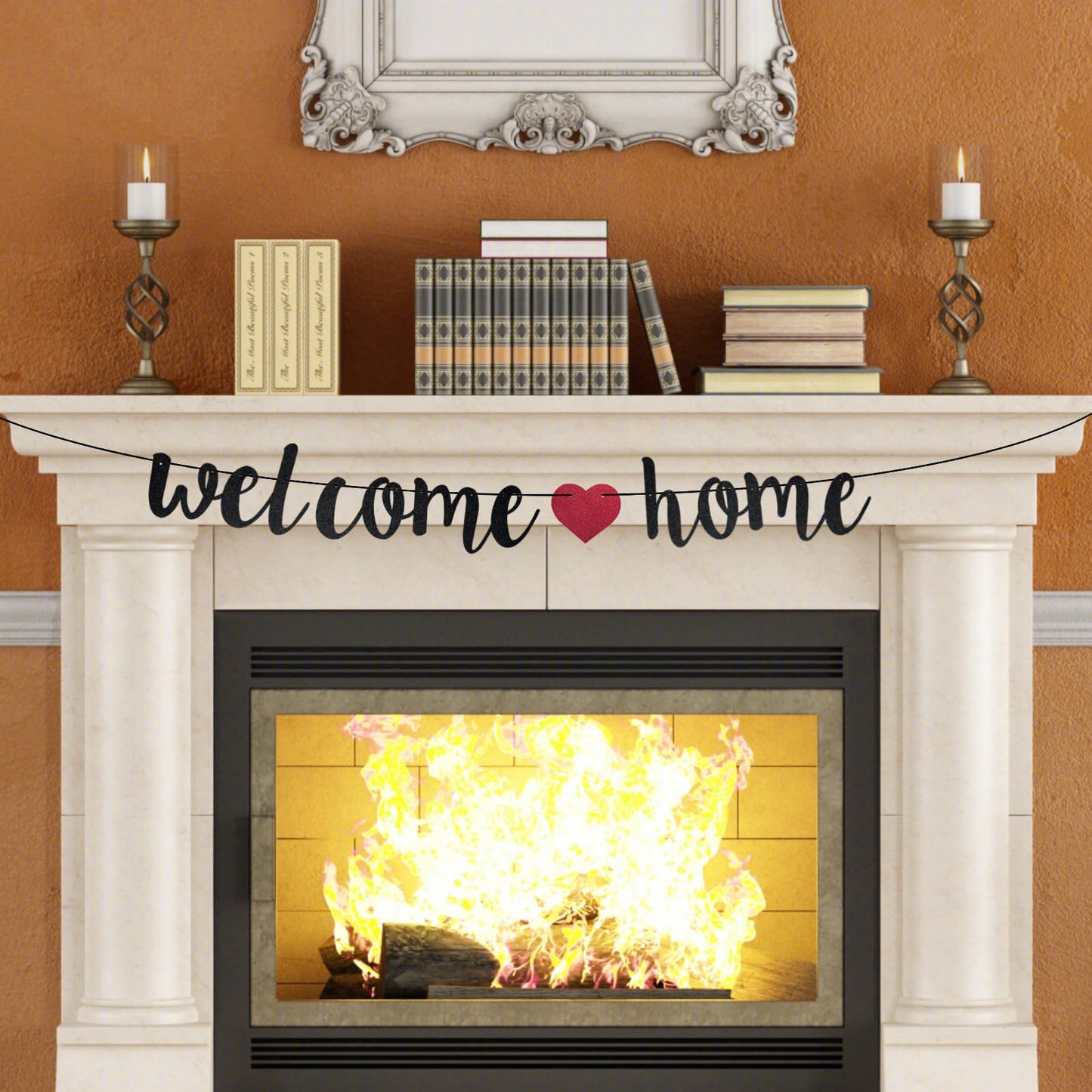 Welcome Home Banner Small Black Glitter Homecoming Party Sign Decors for Military Army Homecoming, Family Theme Party Supplies