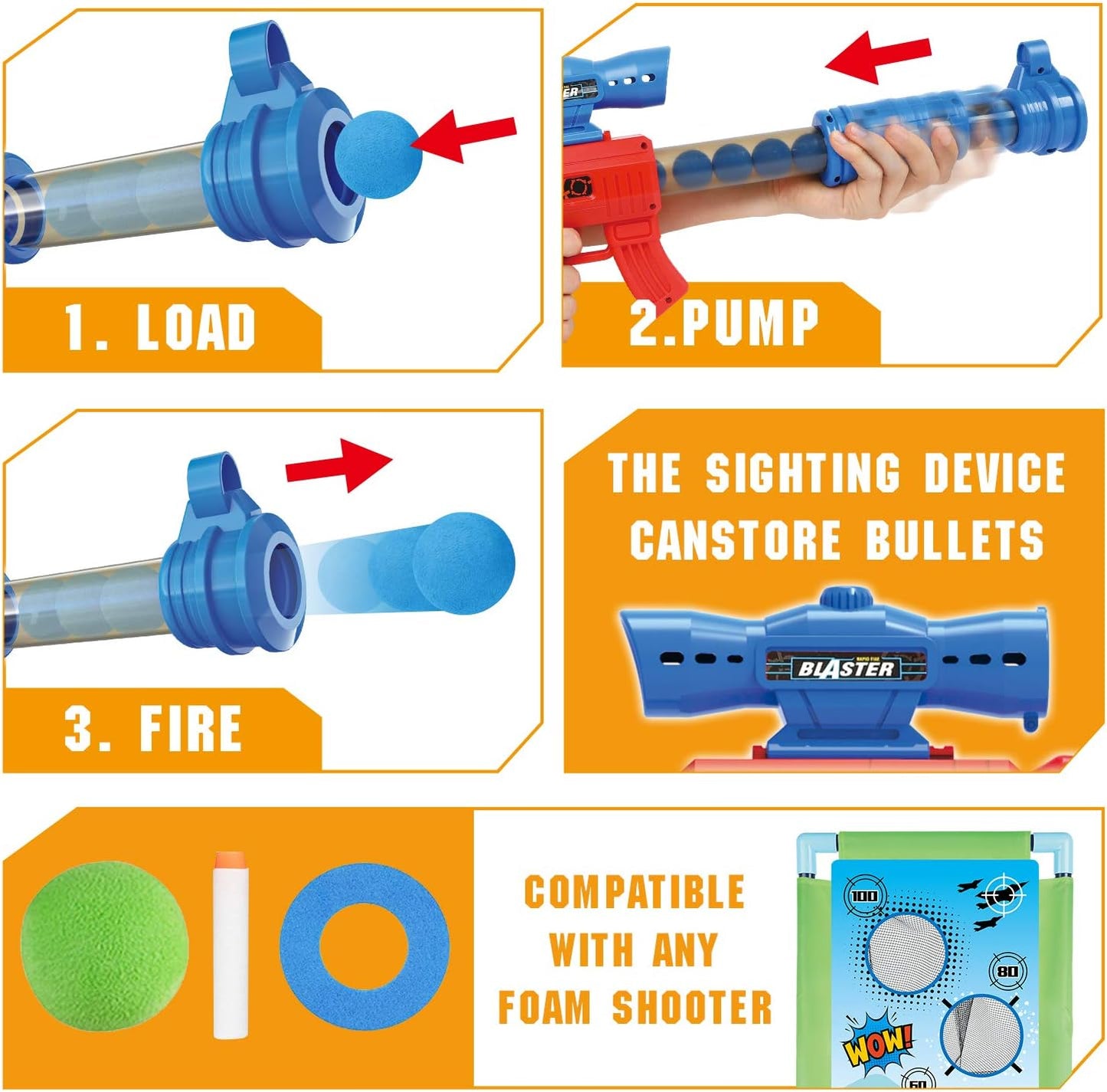 SpringFlower Shooting Game Toy for 5 6 7 8 9 10+ Years Olds Boys,2pk Foam Ball Popper Air Toy Guns with Standing Shooting Target,24 Foam Balls, for Kids