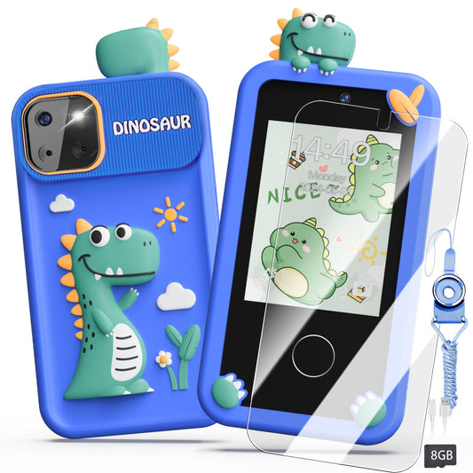 Kids Smart Phone Toys for Boys,Dinosaurs Gift Toys for Boys Ages 3-9 Christmas Birthday Gifts Mini Smart Phone Toys With 2.8" Touchscreen 16 Learning Games Dual Camera Music Player, 8G SD Card
