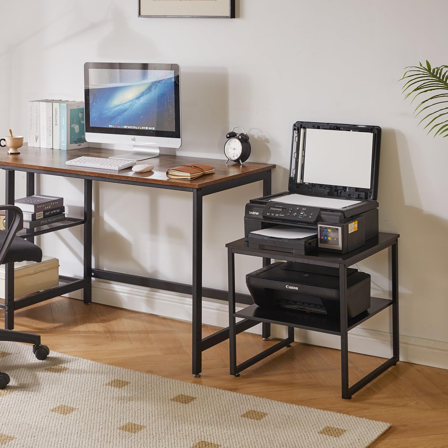 Aibiju Adjustable Storage Shelf 20 inch, Square Tea Table, Dorm Fridge Stand, Large Printer Stand for Office Black YD-TM153B