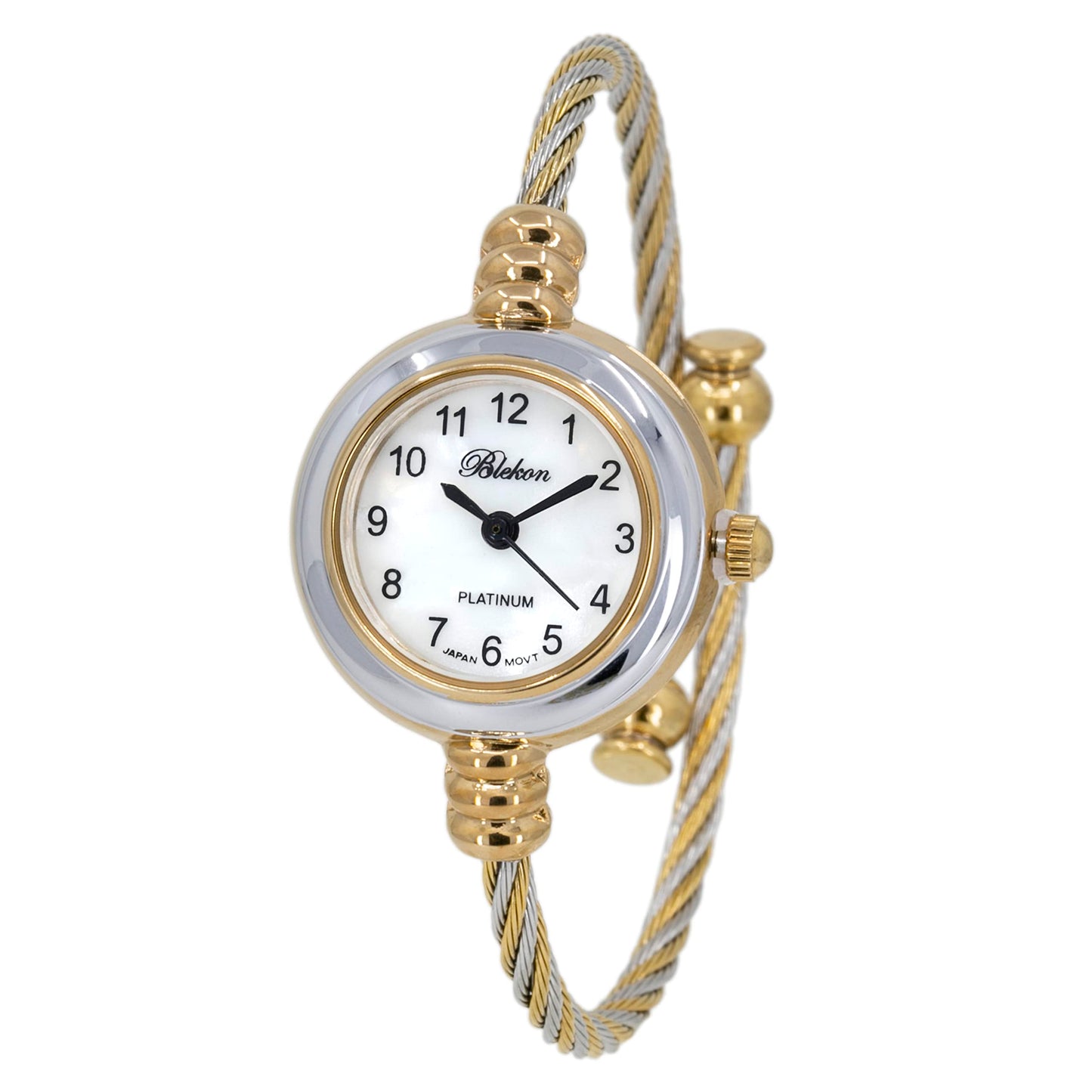 2Tone Gold Silver Cable Band Ladies Bangle Cuff Watch