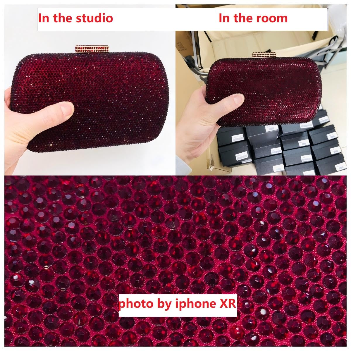 Boutique De FGG Rhinestone Clutch Purse Evening Bags and Clutches for Women Formal Crystal Clutch Bag Wedding Handbags,Mini,Burgundy