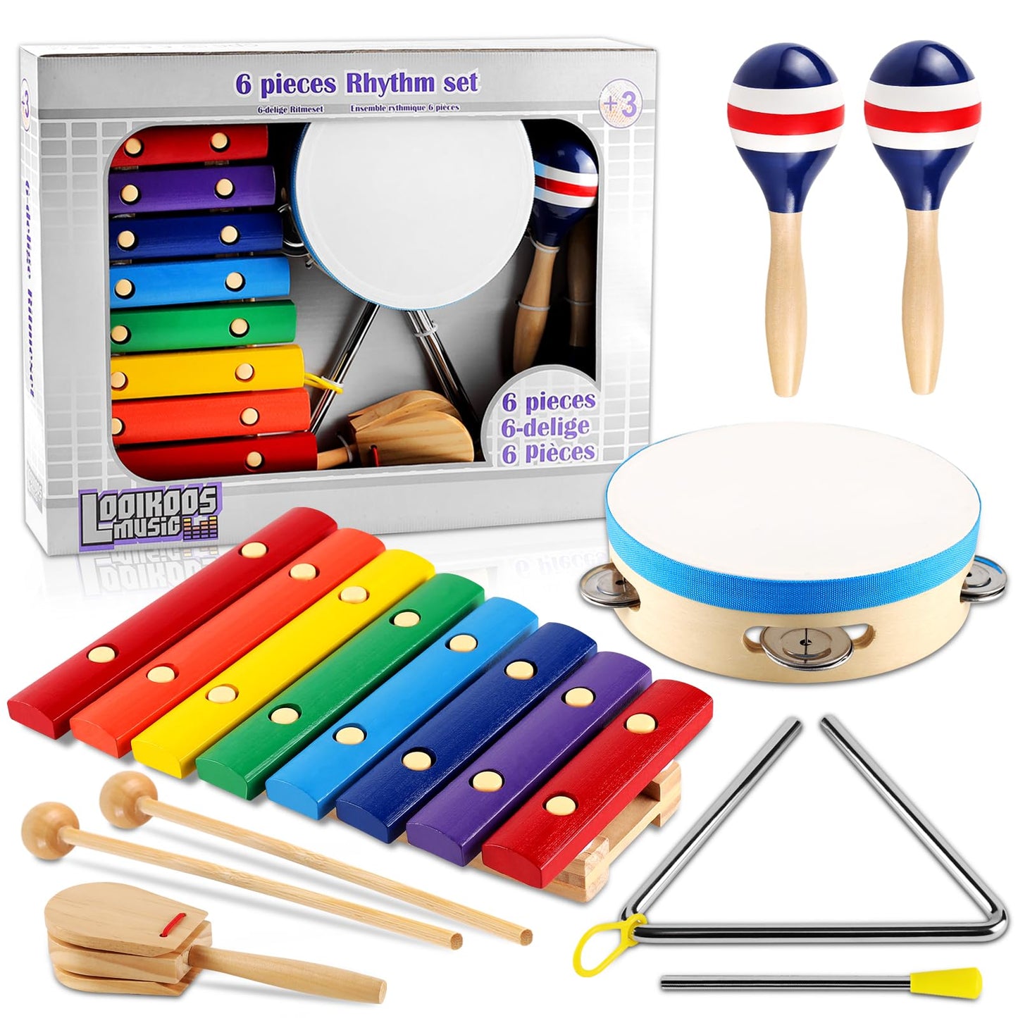 LOOIKOOS Toddler Musical Instruments,Wooden Percussion Instruments Toy for Kids Baby Preschool Educational Musical Toys Set for Boys and Girls with Storage Bag