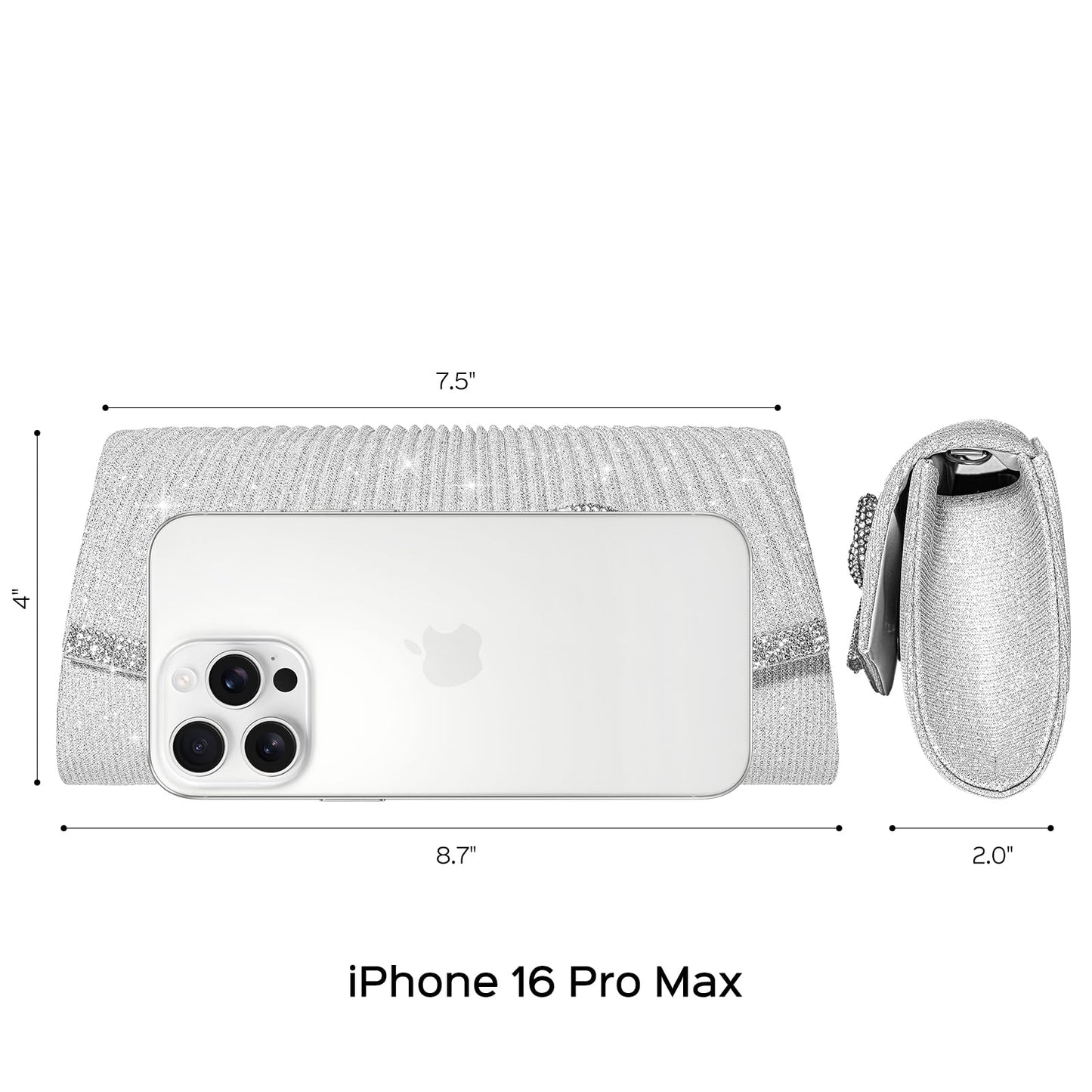 CurvChic Bow Evening Bag Sparkly Clutch Purses for Women Glitter Rhinestone Envelope Wedding Party Dressy Prom Purse