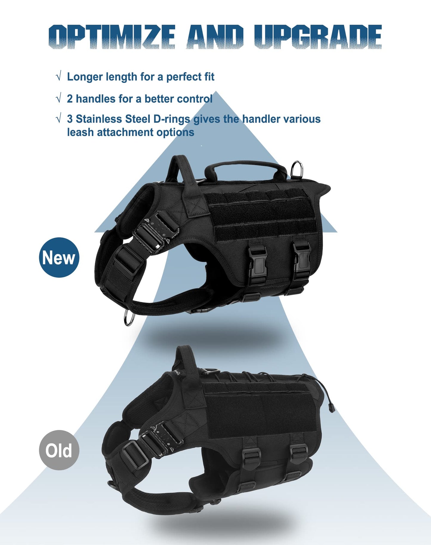 Tactical Dog Harness - PETNANNY Dog Harness Service Dog Vest for Large Breed Dog, Hook and Loop Panel for Service Dog Patchs, Work Dog MOLLE Vest with Handle for Walking Hiking Training(Black,L)