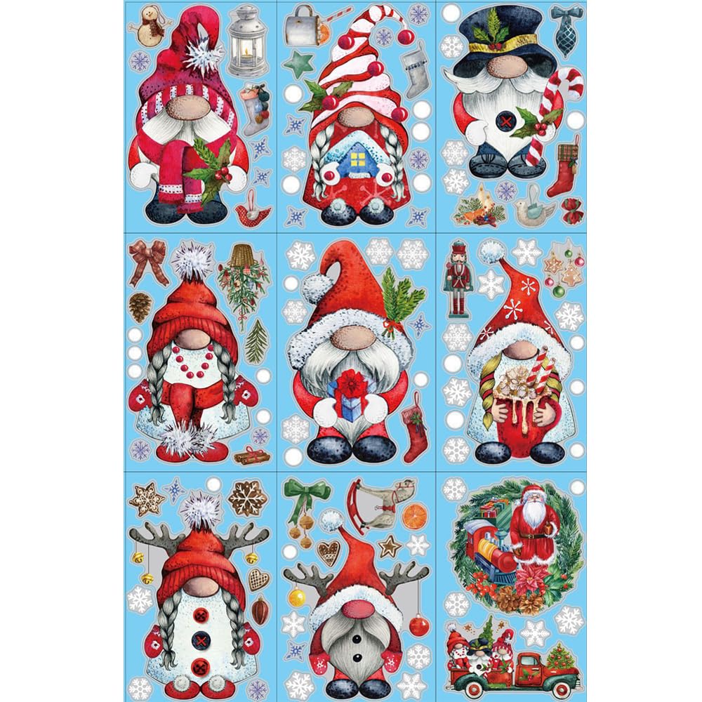Christmas Window Clings for Glass - Snowflake Decals, Santa Claus Stickers for Window Decorations - Winter Xmas Holiday Party Decor Supply