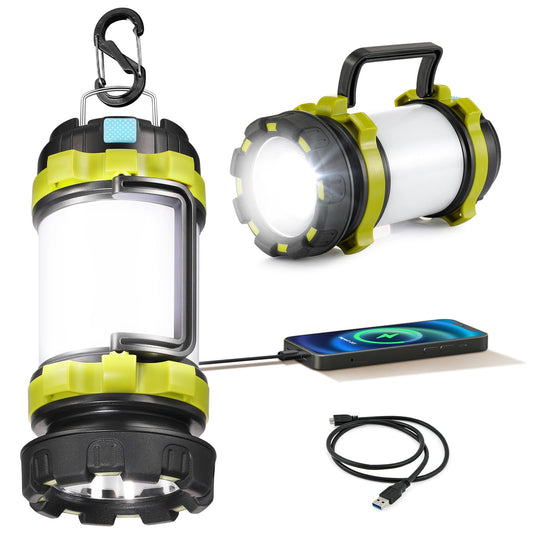 2 Pack LED Camping Lantern Flashlight Rechargeable, Consciot Portable Torch with 6 Light Modes, 3600mAh Power Bank, IPX4 Waterproof, USB C, Camping Lights for Hurricane, Emergency, Survival Kits