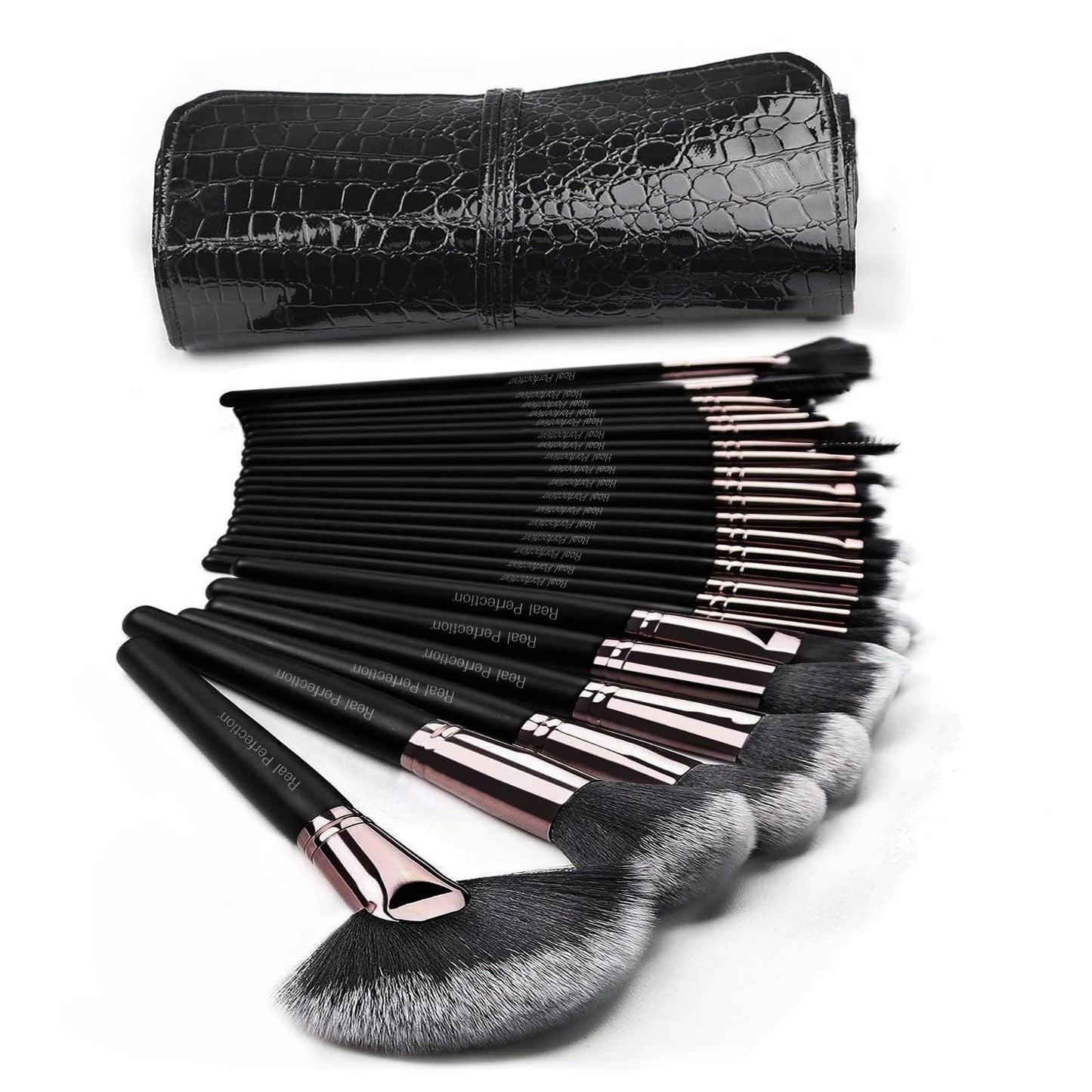 Real Perfection Makeup Brushes 24pcs Makeup Brush Set Premium Synthetic Powder Foundation Contour Blush Concealer Eye Shadow Blending Liner Make Up Brush Kit with Case