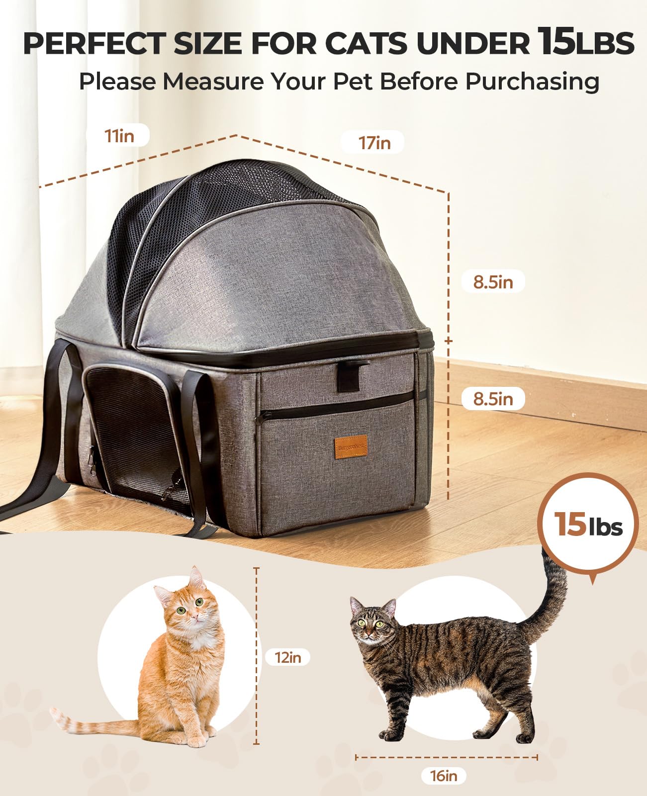 BurgeonNest Top-Expandable Large Cat Carrier, Soft Sided Cat Bag Carrier for Medium Large Pet 15 lbs, Upgrade Small Dog Car Seat, Collapsible Puppy Travel Bag with Semi-Open Mode Canopy