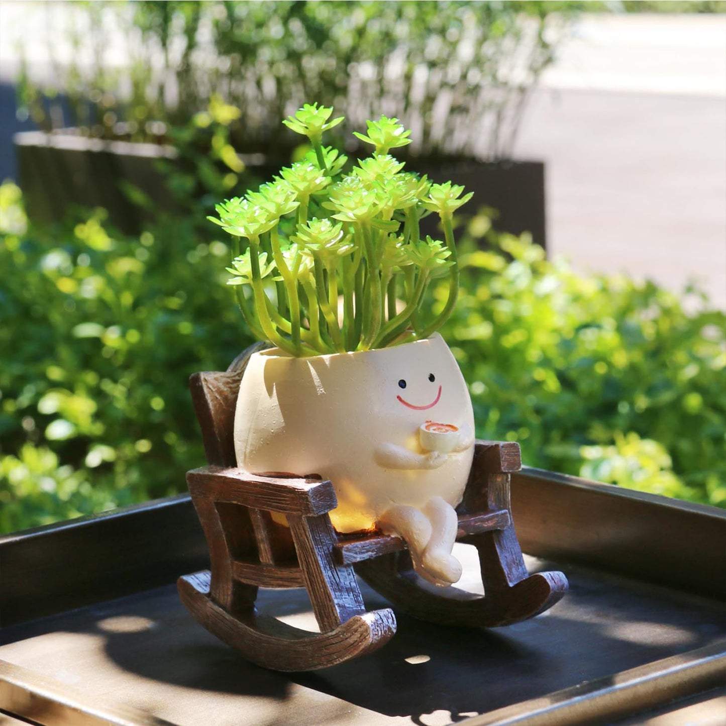 MUZZIOU Smiley Face Planter Pot, Cute Resin Smile Face Flower Head Plant Pot, Creative Flower Pot for Indoor Outdoor Plants, Funny Home Decoration (Rocking Chair)