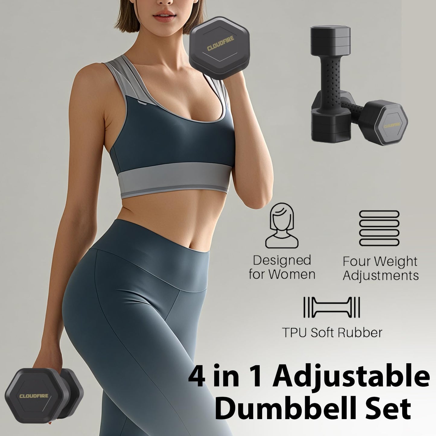 Adjustable Dumbbell Set of 2, Adjustable Dumbbells 5lb with TPU Soft Rubber Handle for Home Gym Exercise Training, Weight for Women and Men (Black)