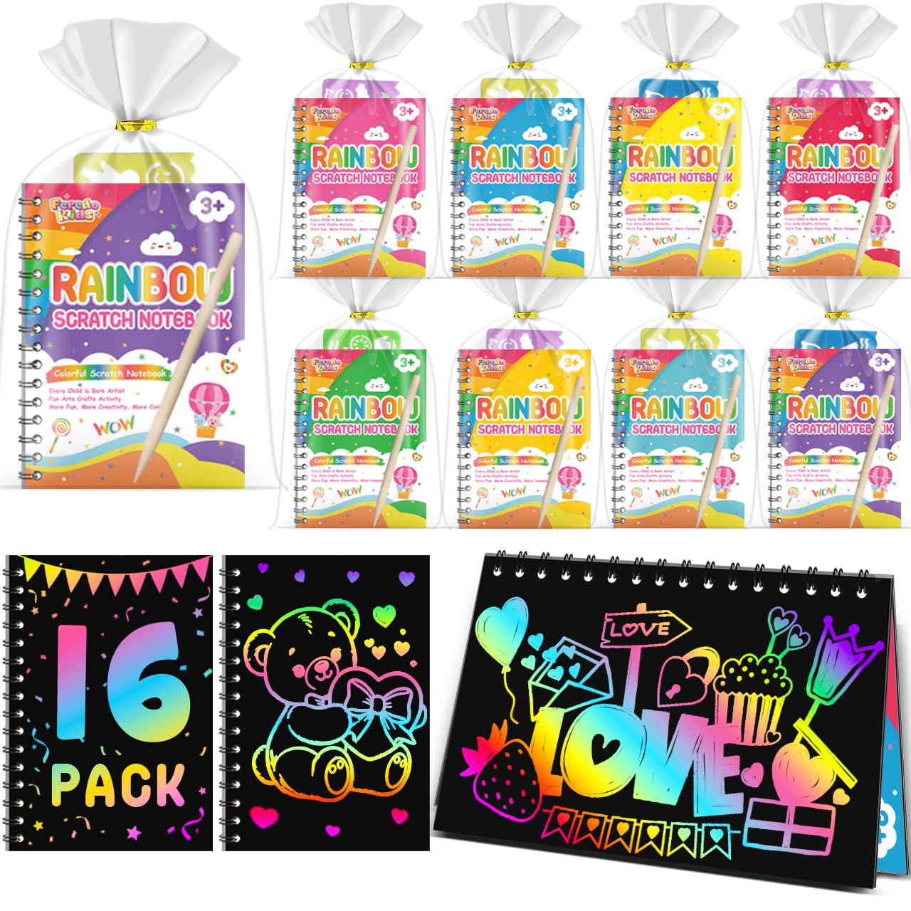 Scratch Art Party Favors for Kids: 24 Pack Rainbow Scratch Notebook Bulk Kids Craft School Supplies for Girls Boys 4-8 Years Old Kids Birthday Goodie Bags Christmas Gifts Classroom Prizes for Kids