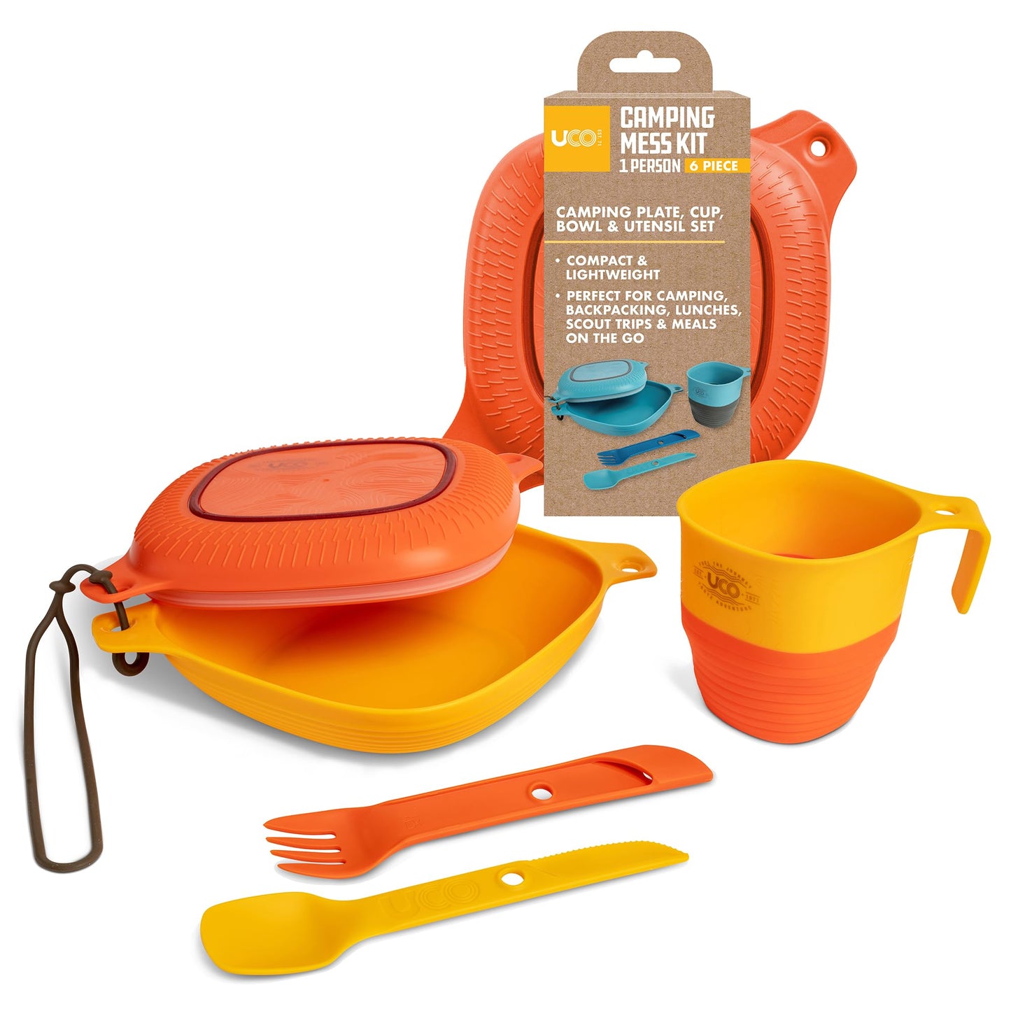 UCO 6-Piece Camping Mess Kit with Bowl, Plate, Camp Cup, and Switch Spork Utensil Set