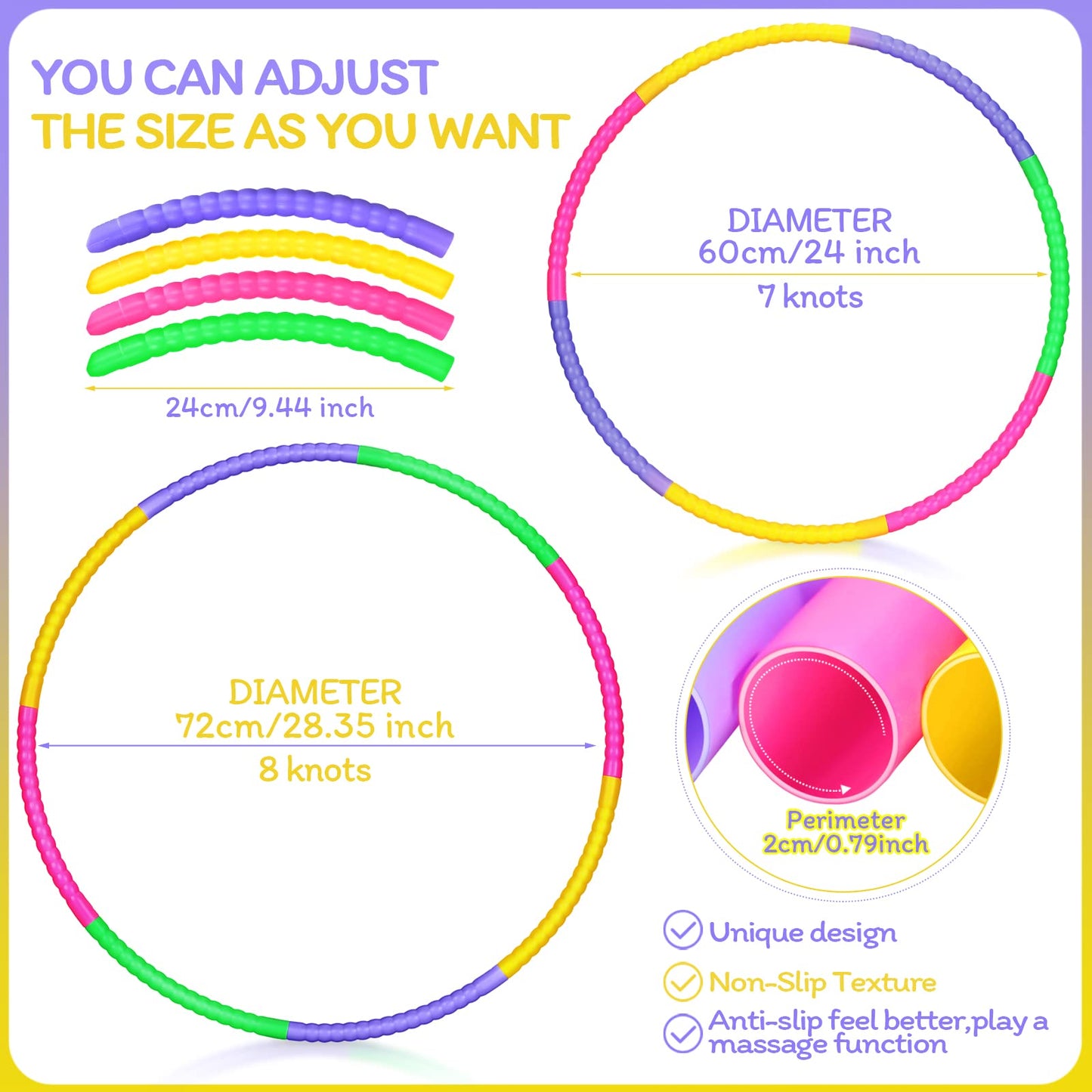 Vinsot 8 Pieces Toy Hoop Detachable Plastic Hoops Exercise Equipment Toy Adjustable Rings for Sports Playing Party Game Dance Pet Training