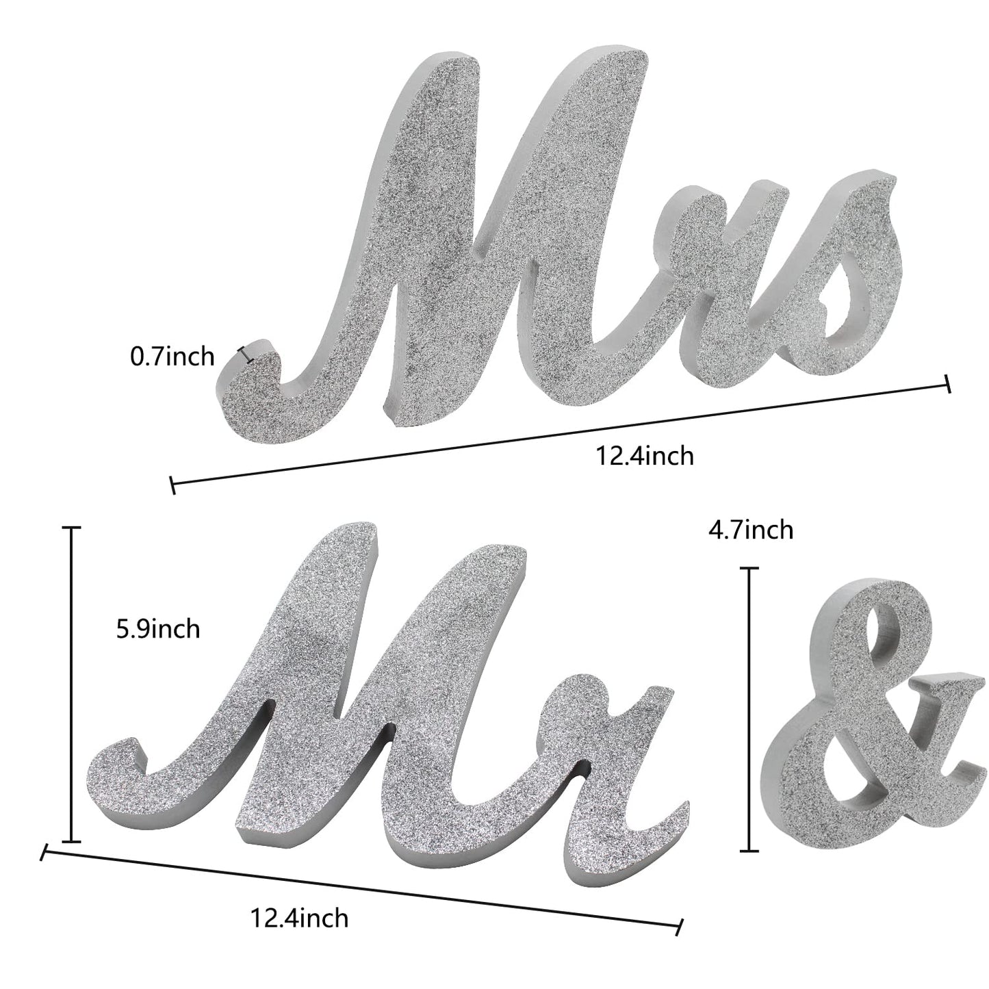 Mr and Mrs Signs Wedding Table Decorations, Wooden Freestanding Letters for Photo Props, Rustic Wedding Decoration, Anniversary Wedding Shower Gift (Silver)
