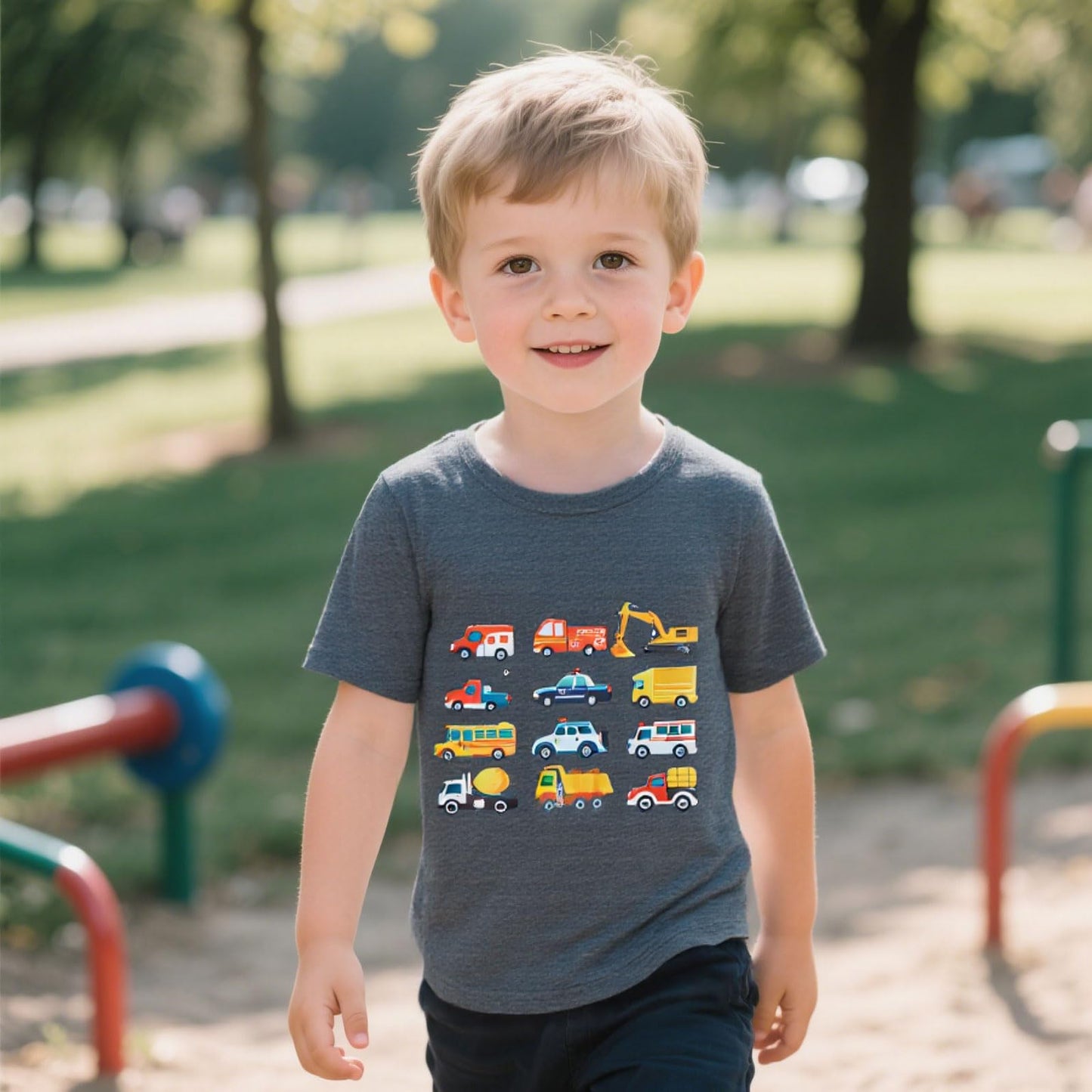 Lovekider 3T Toddler Construction Short Sleeve Shirt Funny Cartoon T-Shirt for Toddler Car Tee Shirt for 3 Years Boys