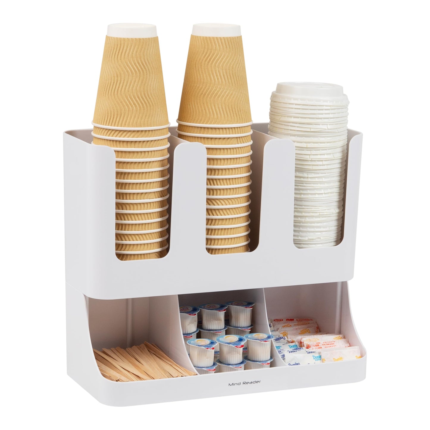 Mind Reader 6 Compartment Upright Breakroom Coffee Condiment and Cup Storage Organizer, Black