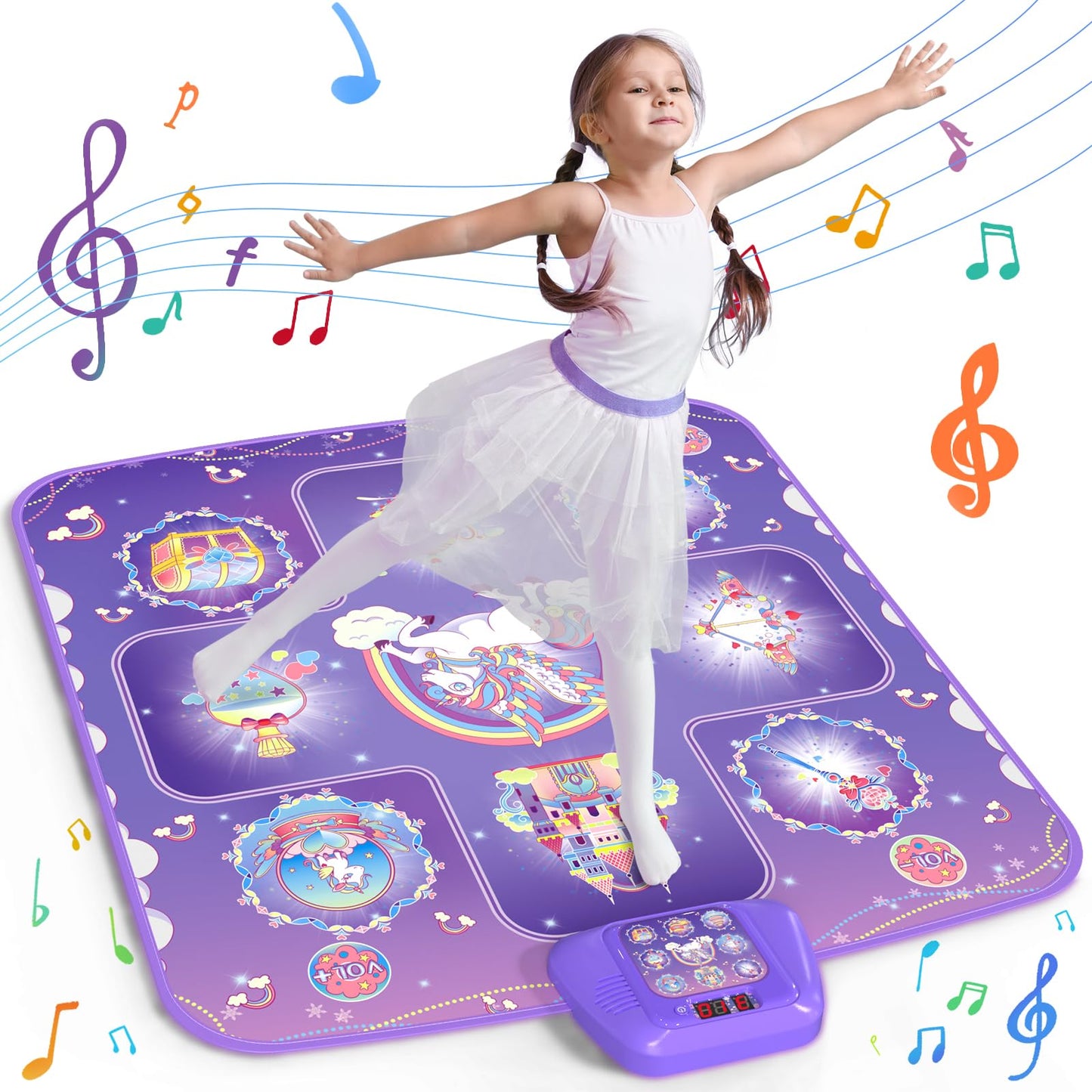 GirlsHome Dance Mat - Frozen Toys for Girls Electronic Dance Pad with 5 Game Modes, Built-in Music, Touch Sensitive Light Up LED Kids Musical Mat, Christmas & Birthday Gift for Girls 3-12