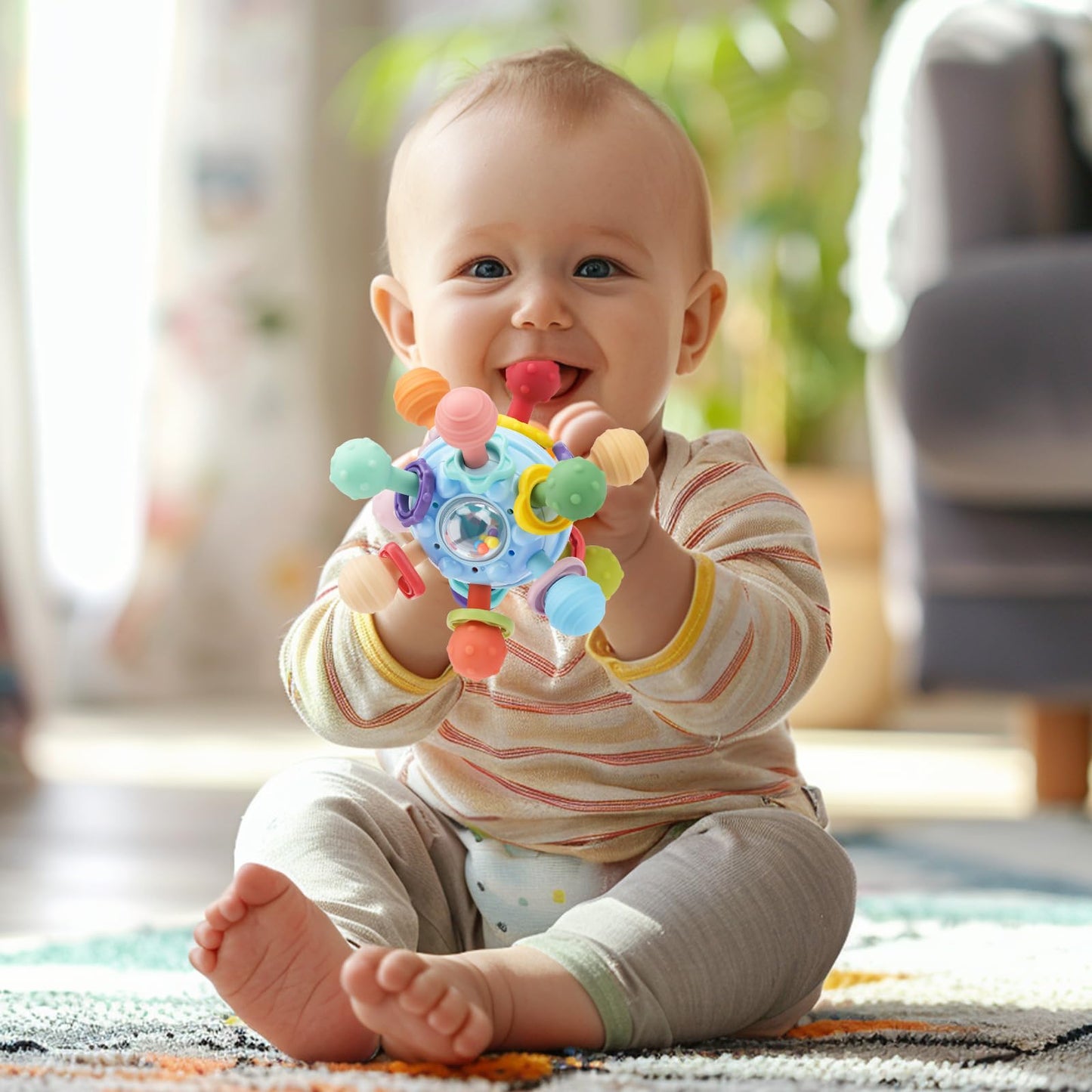 Baby Teething Toys, Baby Teethers Montessori Sensory Toys for 0-6 6-12 Months, Gifts for 1 Year Old Boys Girls Infant Newborn 0 3 6 9 12 18 Months Toys- Blue