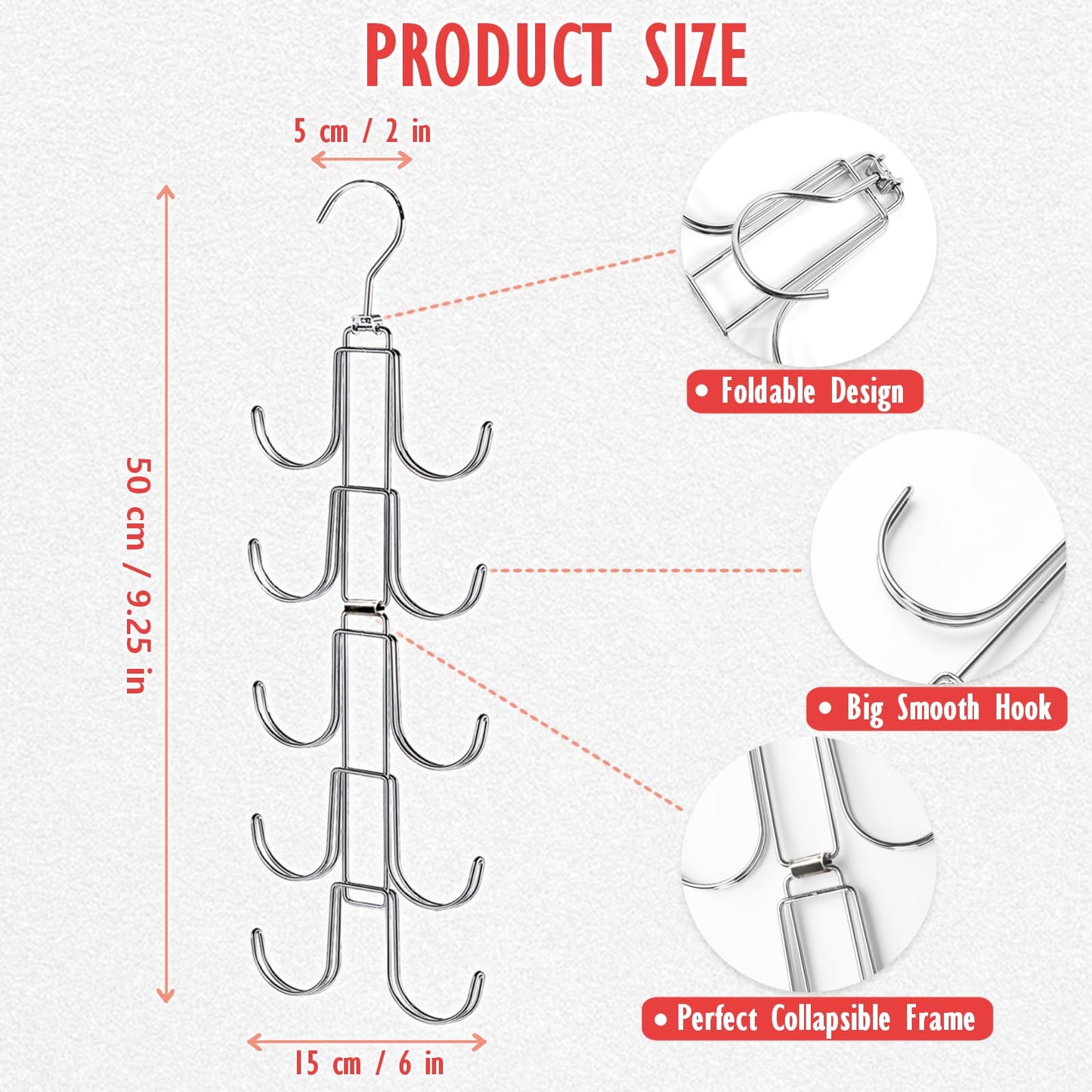 Purse Organizer for Closet, Bag Organizer with 10 Big Hooks, 360 Degree Rotation Purse Hanger for Display, Collapsible Space Saving Hangers Rack for Handbag, Belt, Scarve, Tie