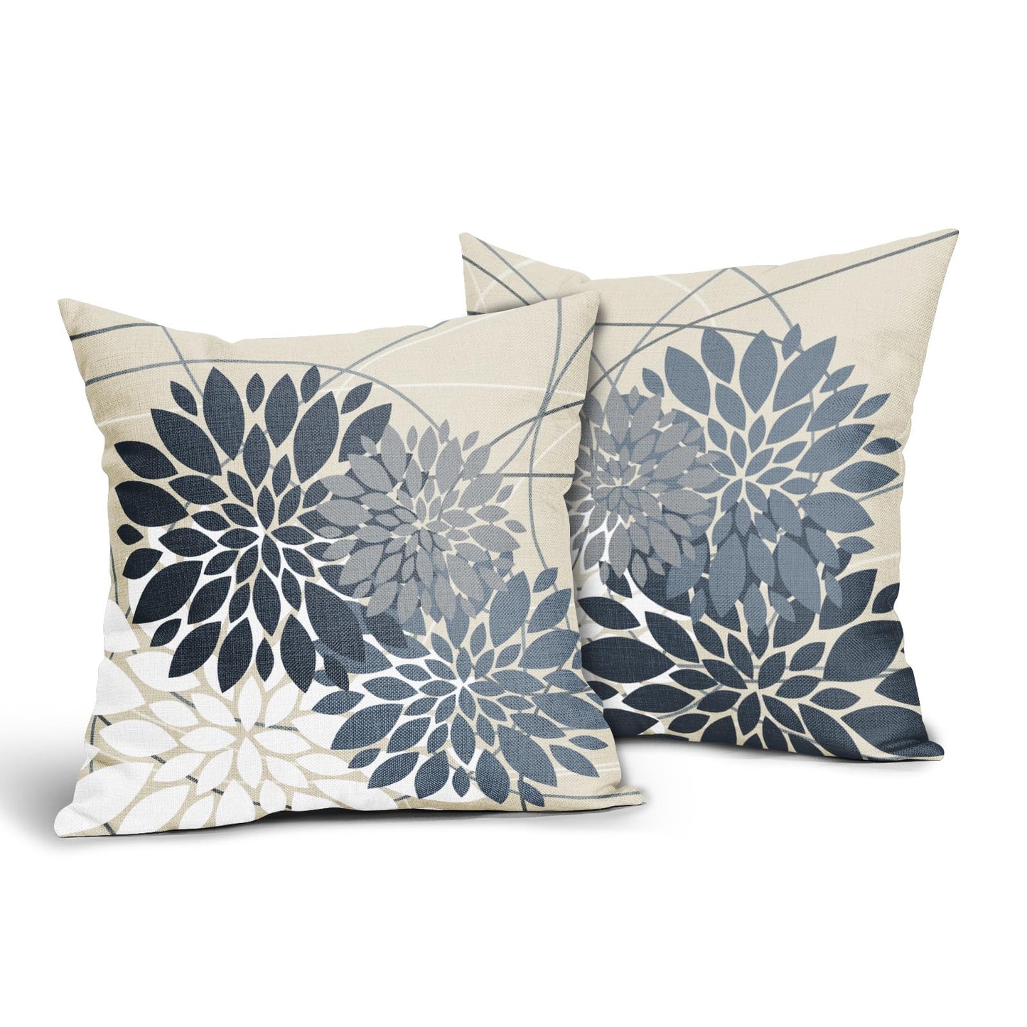 Dusty Blue Flower Pillow Covers 18x18 Grey Gray White Dahlia Floral Spring Decorative Throw Pillows Farmhouse Outdoor Seasonal Decor for Home Sofa Bed Couch Modern Square Cushion Cases, Set of 2