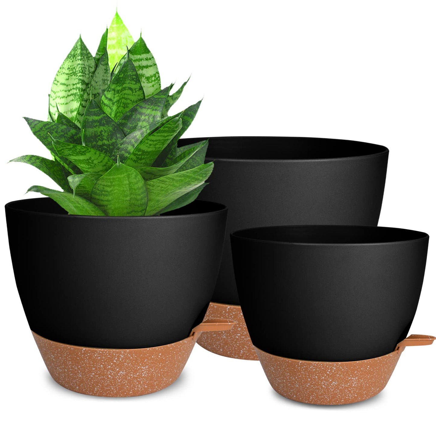 Plant Pots Indoor 7/6.5/6/5.5/5 Inch Self Watering Planters for Indoor Plants with Drainage Hole, Plastic Flower Pots for Succulents, African Violet (Green)