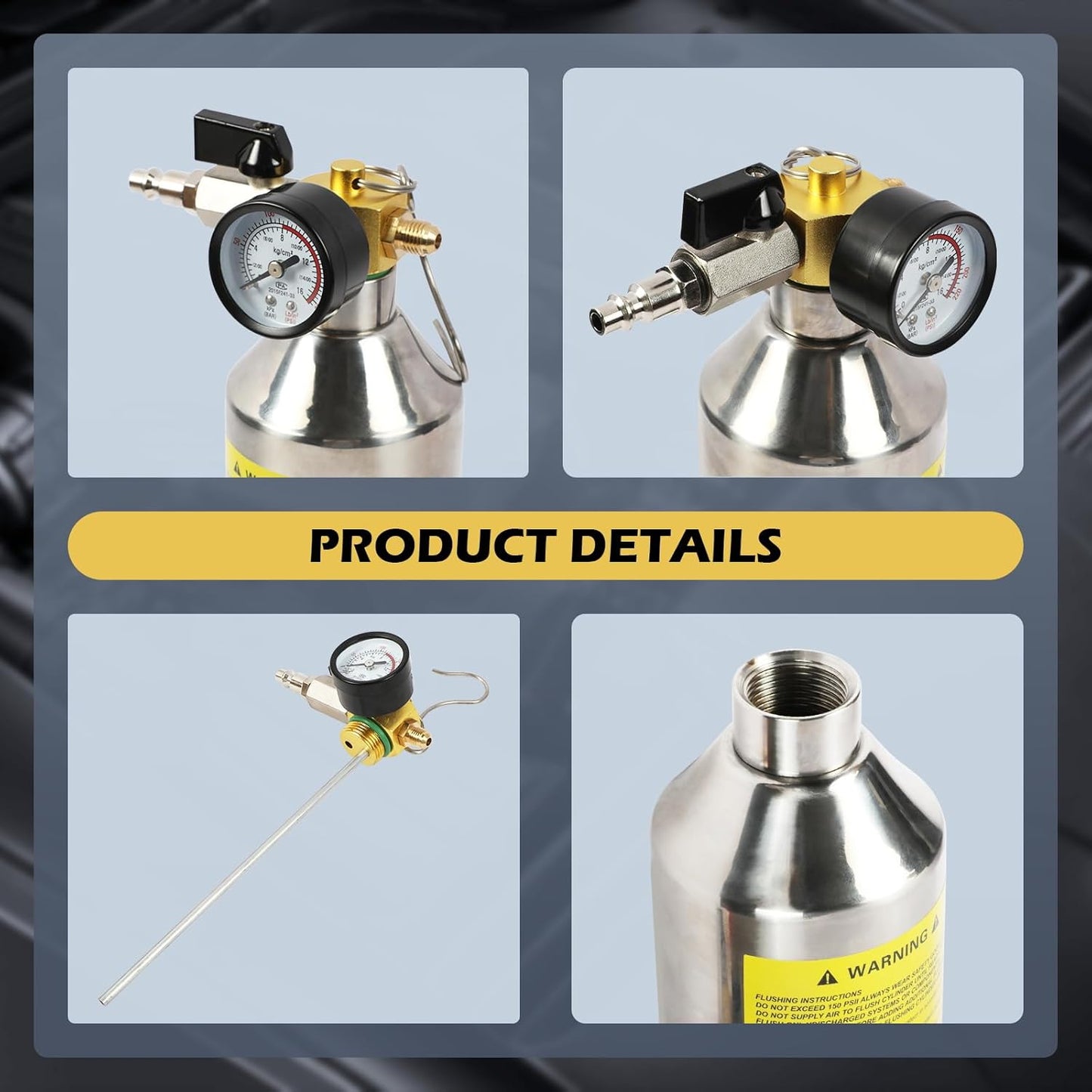 MR CARTOOL AC Flush Kit, Auto Air Conditioner System Flush Kit R134A R12 R22 R404 R410A Home HVAC Flushing Tool with 3.5FT Rubber Hose, 220PSI Gauge and Air Fittings