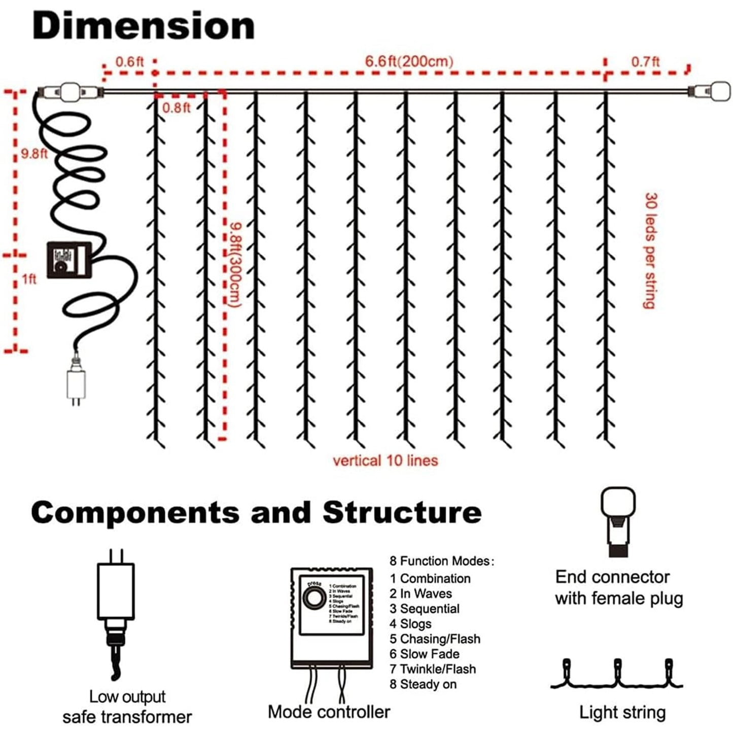 WATERGLIDE 300 LED Curtain Lights, Remote Control Christmas Hanging String Lights, 8 Lighting Mode, Plug in for Indoor Outdoor Halloween Holiday Party Garden Backdrop Wedding Home Decor, Purple