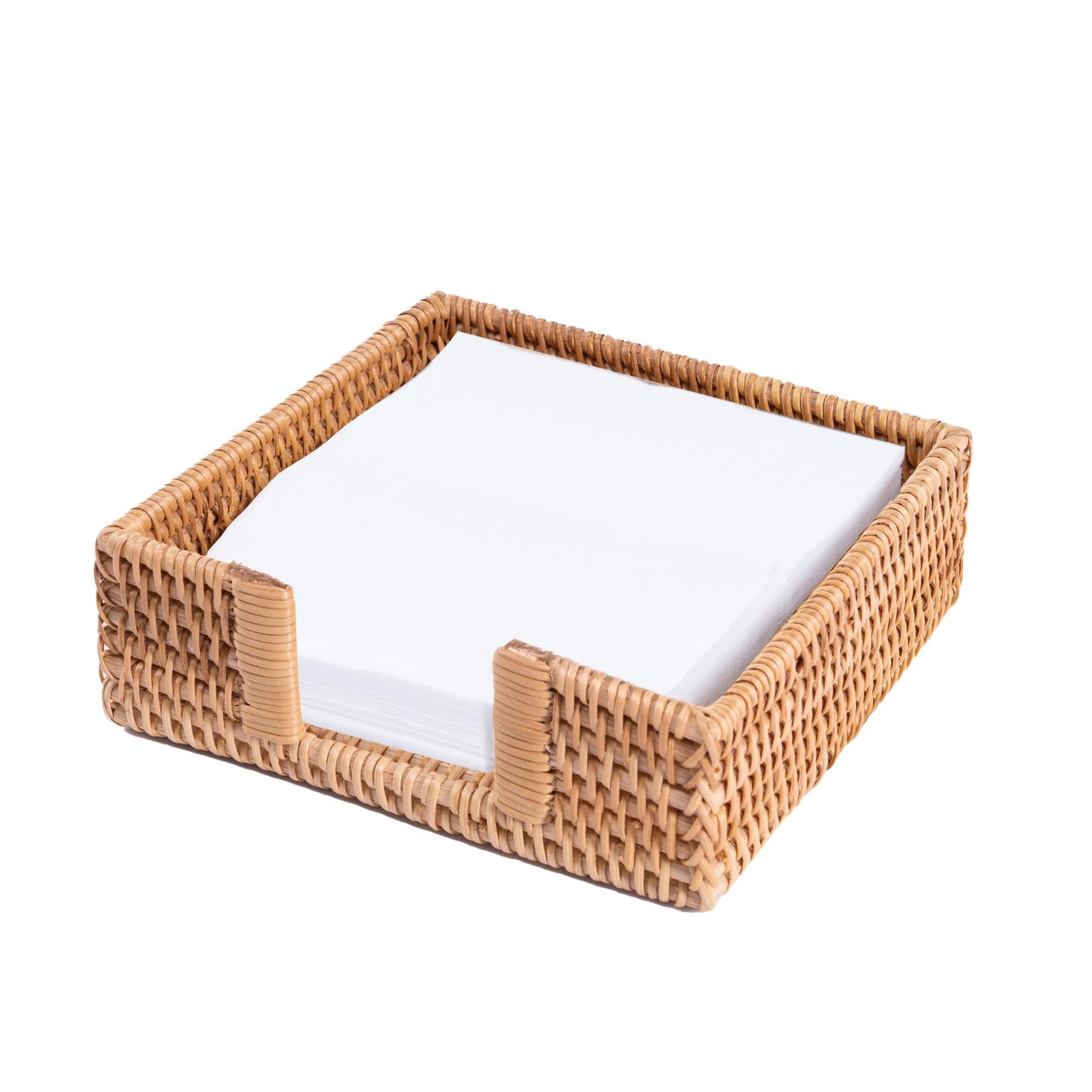 Natural Rattan Napkin Holder Boho Style Decorative Handwoven Tissue Dispenser, Napkin Serving Tray Basket for Bathroom Kitchen Dining Table(Rattan,Square)