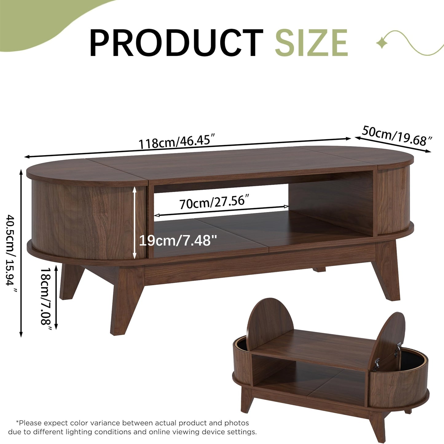 Coffee Table with Storage,Mid Century Modern Coffee Tables with 2 Flip-Top Hidden Lids,Fluted Coffee Table,Wood Center Tables for Living Room Home Office (Walnut Color)