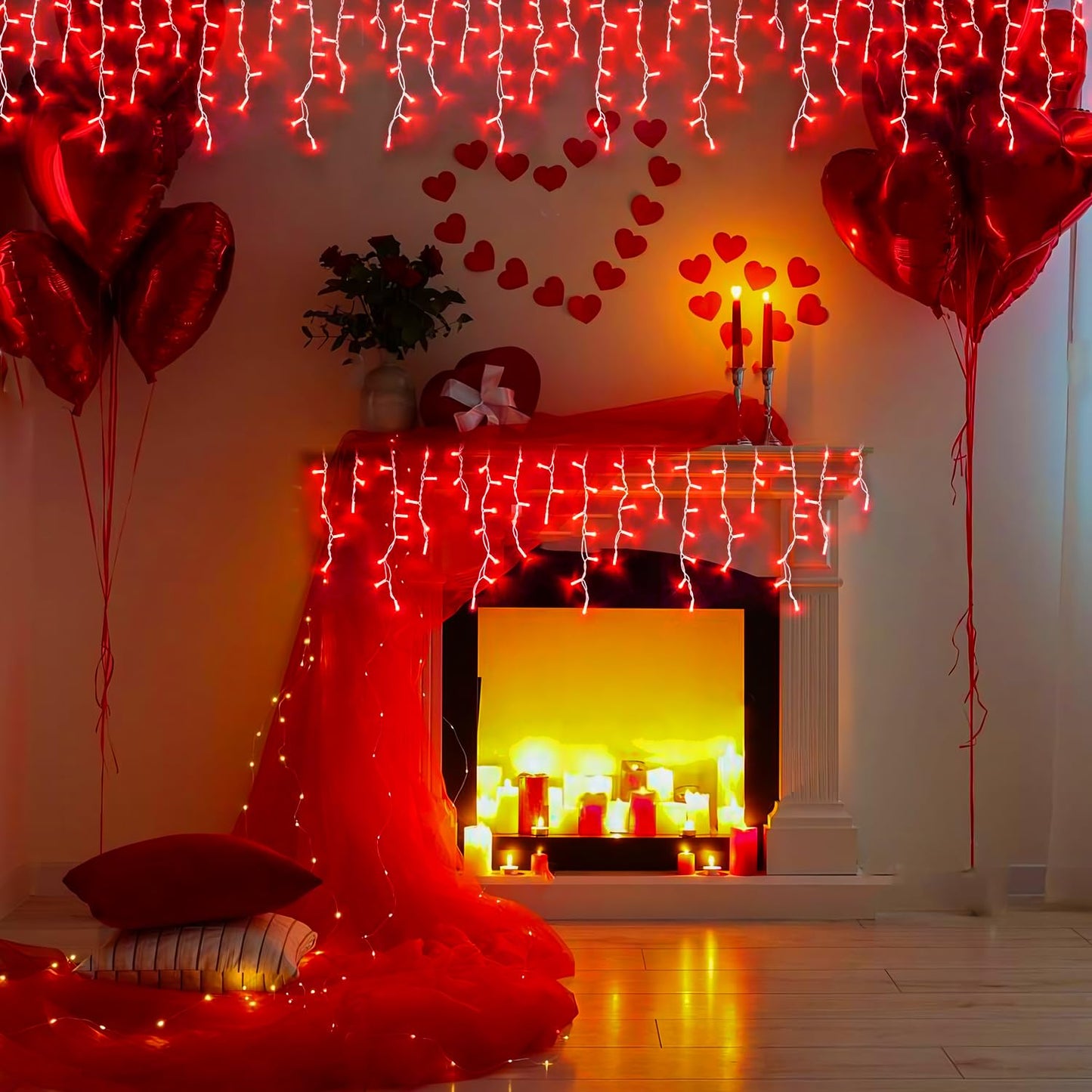 JMEXSUSS 38.8FT Icicle Lights for Outside, 400 LED Icicle Christmas Light Outdoor Indoor Plug in, Warm White Curtain String Lights for Wedding House Patio Party Fireplace Holiday Decorations