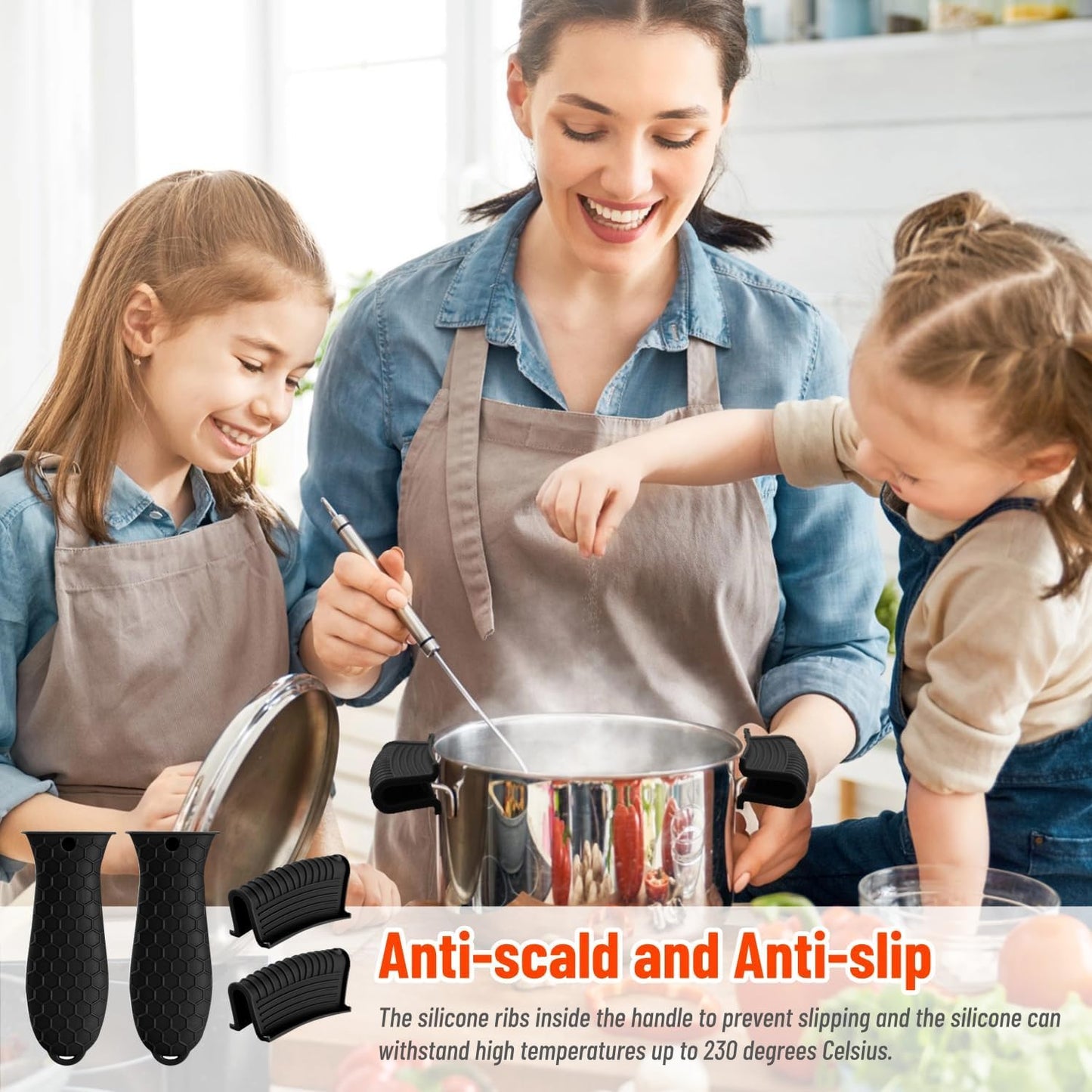 4 Pack Silicone Hot Handle Holder Cover Cast Iron Handle Cover Silicone Pot Holders Heat Resistant Assist Pan Handle Sleeve Non-Slip Pot Handle Covers for Cast Iron Skillet Metal Pan(Black)