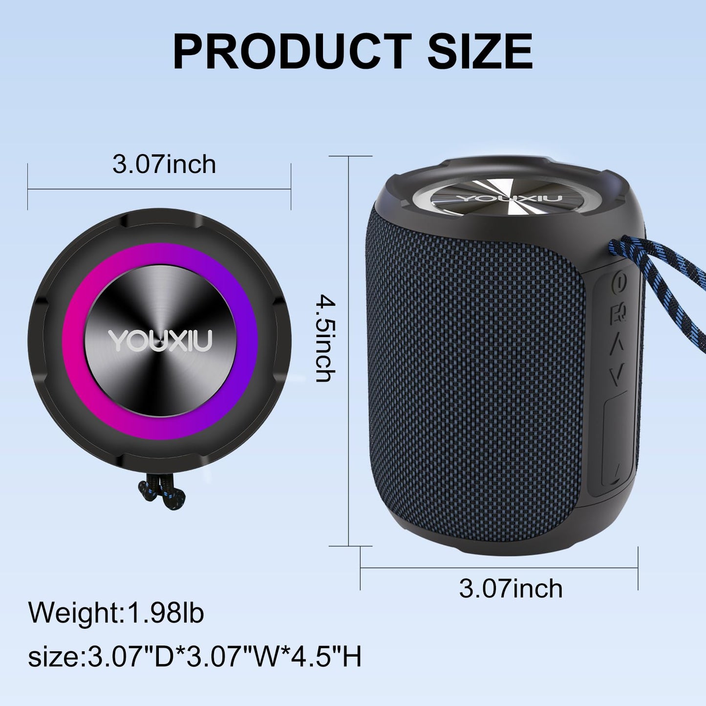 YOUXIU 40W Portable Bluetooth Speaker with Lights IPX7 Waterproof Wireless Speaker TF Double Pairing 24H Playtime,360 Degree Stereo Subwoofer Support Perfect for Outdoor, Travel, and Home Use