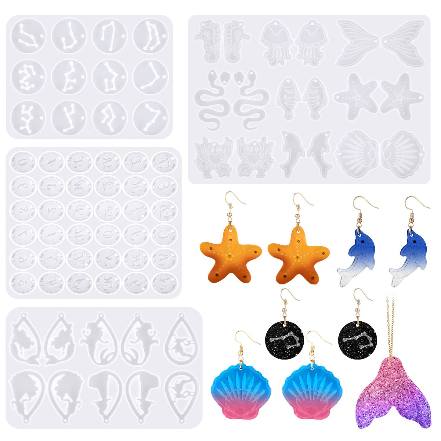 4 Pieces Resin Jewelry Earring Silicone Molds Summer Mother's Day Women Epoxy Mold for Jewelry Making Gift Supplies DIY Craft Necklace Pendant(Geometric)