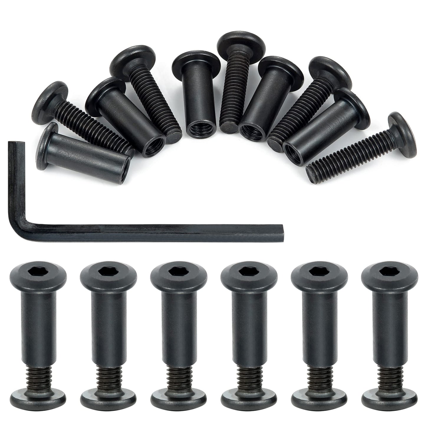 PGMJ 40 Sets Bolts and Nuts Set - M6 Black Hex Countersunk Rivet Socket Cap Connecting Metal for Furniture Cam Lock Fasteners, Bed Frame Screws and Bolts Replacement (M6x25mm-Black-D)