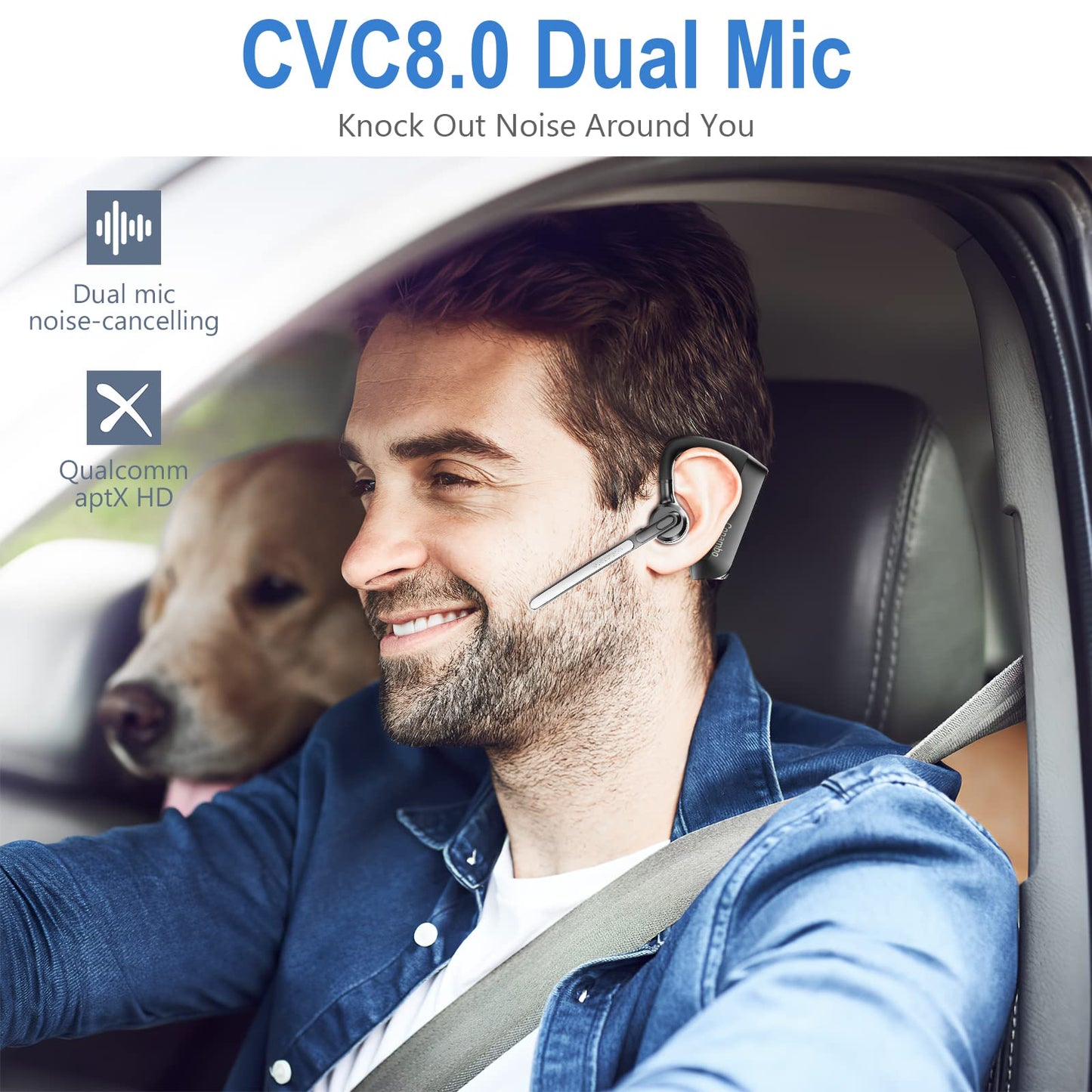 Conambo Bluetooth Headset 5.2 with CVC8.0 Dual Mic Noise Cancelling Bluetooth Earpiece 16Hrs Talktime Wireless Headset for Truck Driver iPhone Android Cell Phones