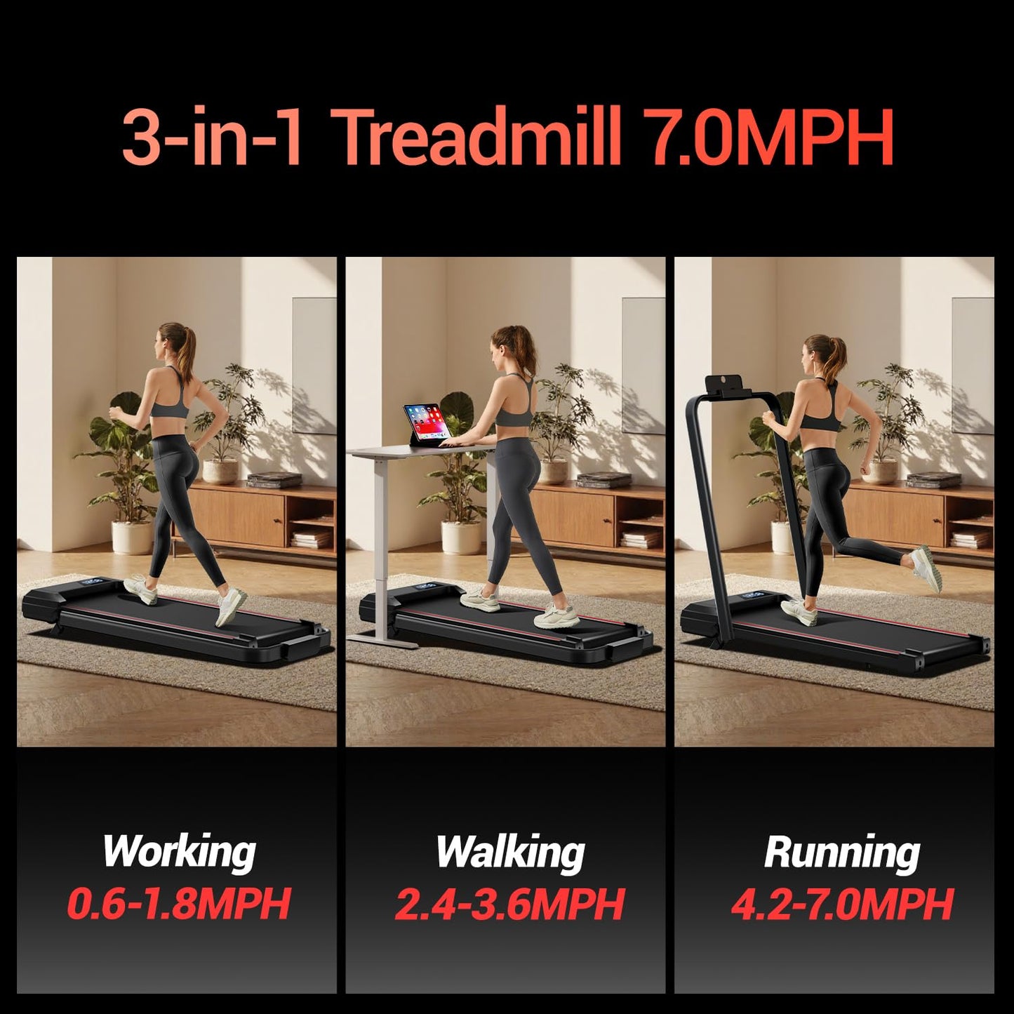 12% Incline Walking Pad Treadmills for Home and Office, 3-in-1 Folding Treadmill, Portable Under Desk Treadmill with 2.5 HP Quiet Brushless, 300 LBS Capacity