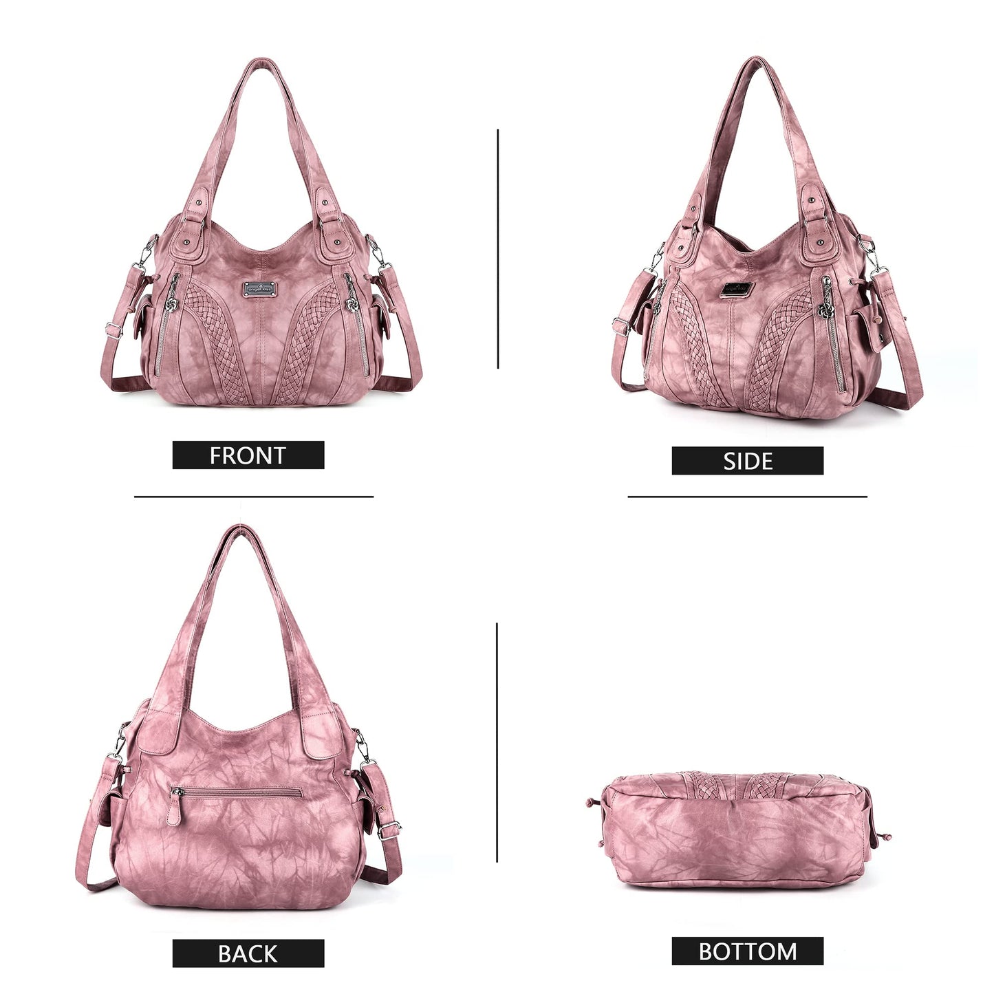 Purses and Handbags Women Fashion Tote Bag Shoulder Bags Top Handle Satchel Purses Washed Synthetic Leather Handbag Retro Pink 13.8 * 4.7 * 11.8 inches