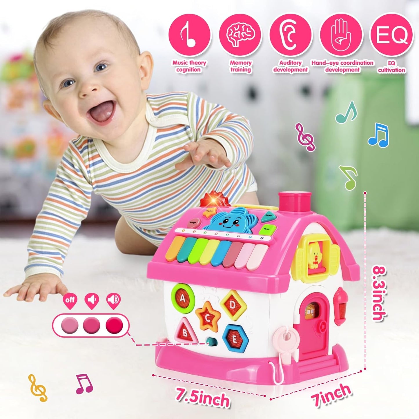 Toys for 1+ Year Old Girl Gifts: Montessori Musical Toddler Toys Age 1-2 - 8-in-1 Multi-Functional House Educational Baby Toy 6-12 12-18 Months - First Birthday Gift for 1 2 Year Old Girls Boys Kids
