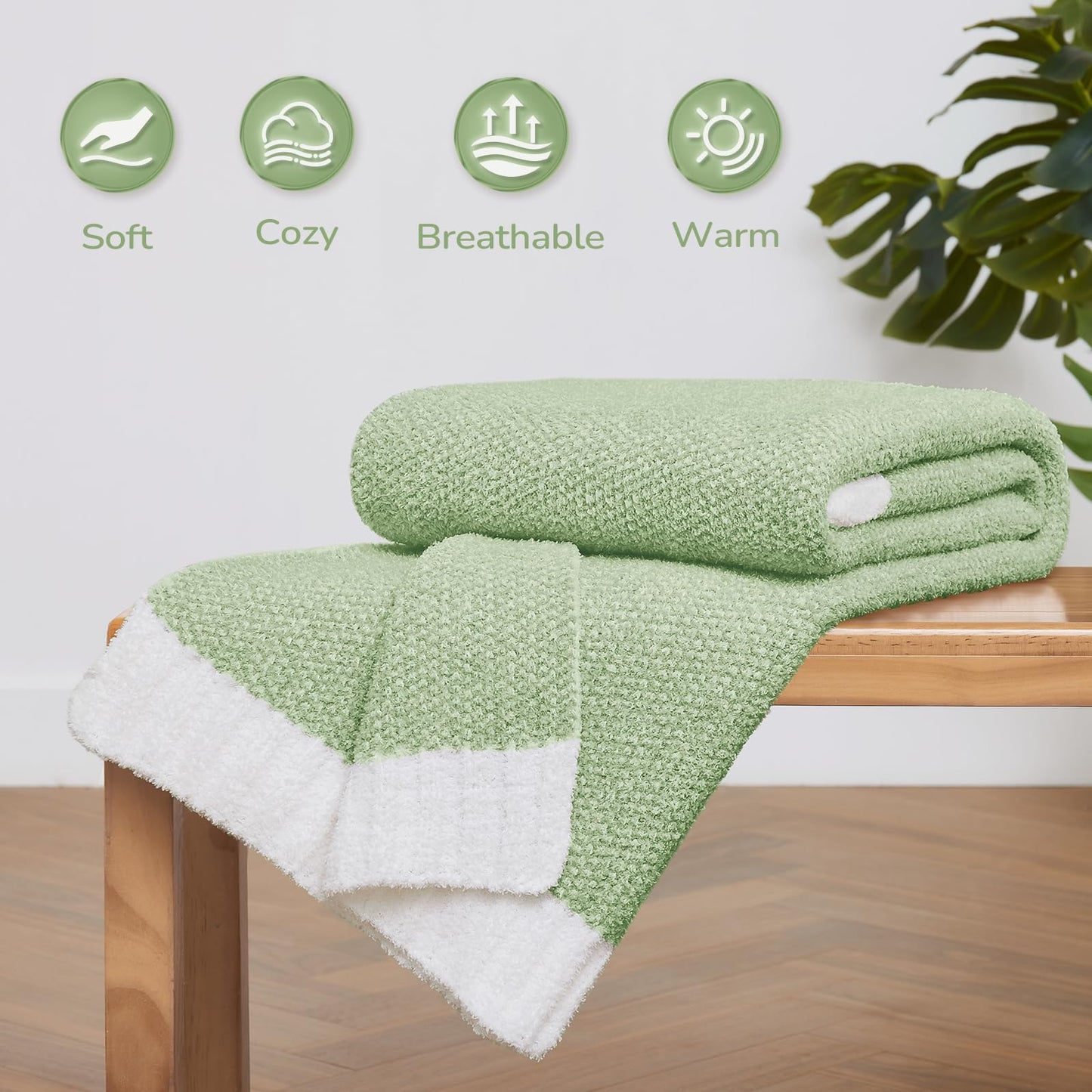 Basic Beyond Heather Green Throw Blanket for Couch, Super Soft Fluffy Blanket, Cozy Fuzzy Throw Blankets for Bed, Sofa, Chair, 50x60