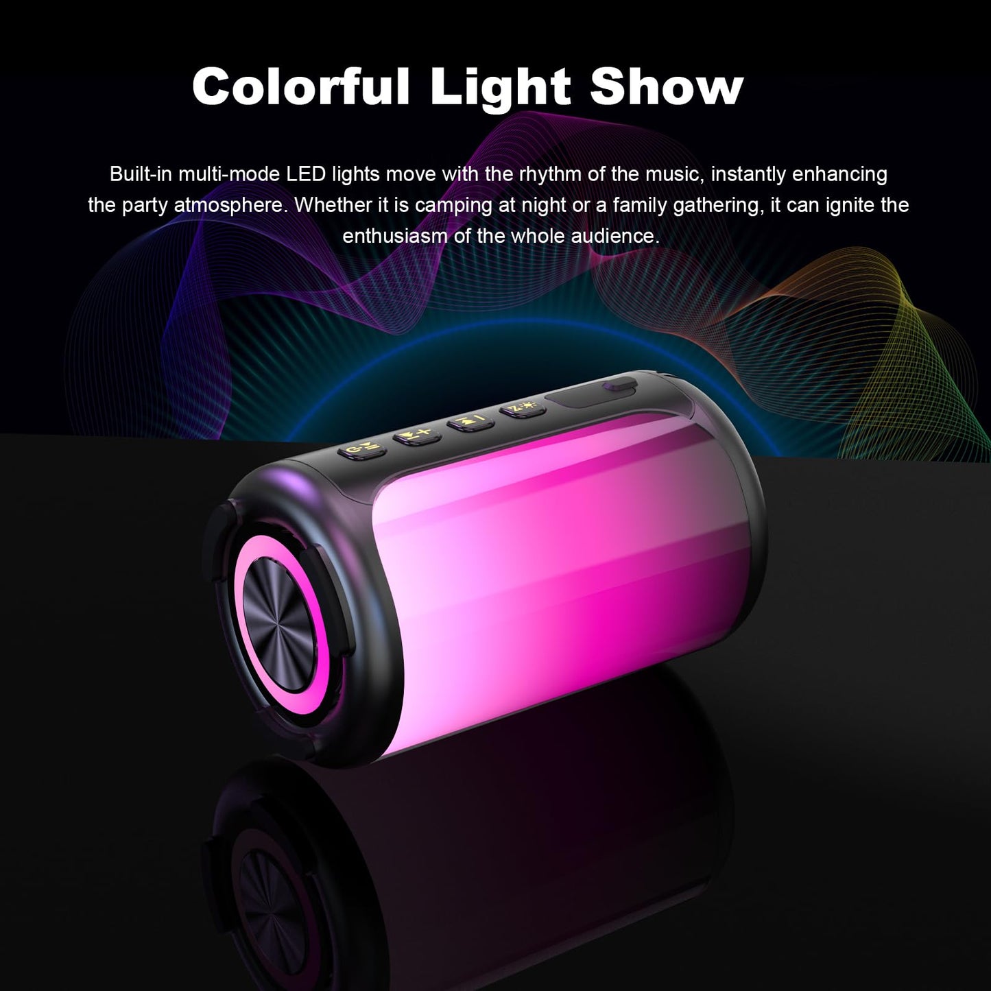 Jierben Portable Bluetooth Speaker, 3D Surround Sound, Bluetooth 5.4, LED Light, Wireless Stereo Pairing, 24 Hours Playing Time, IPX7 Waterproof, Suitable for Home/Outdoor/Party/Beach, Birthday Gift