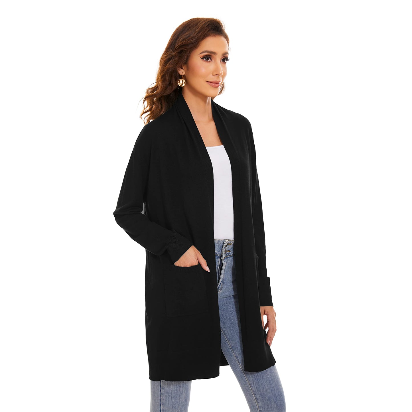 Huuloo Women's Open Front Long Shawl Cardigan Sweater with Pockets