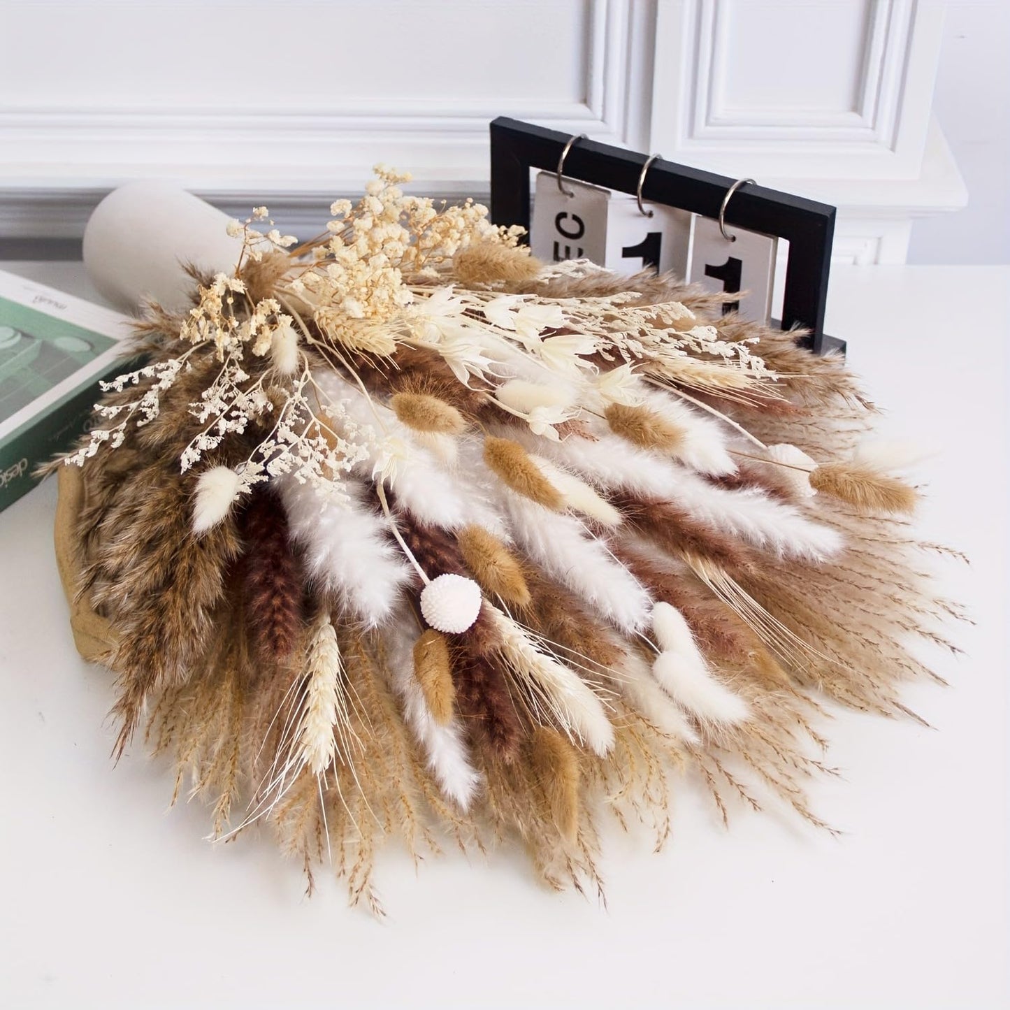 YN HI FLOWER 104PCS Natural Dried Pampas Grass Decor, Multiple Varieties Mixed Floral Arrangement, Home Decor, Boho Decor, Wedding Decor, Living Room, Bedroom, Rustic Farmhouse Style (17inch)