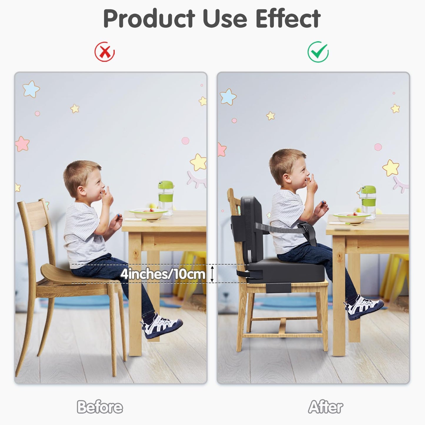 Toddler Booster Seat for Dining Table,Booster Seat for Kitchen Chair with Extended Straps,2PCS Portable with Safety Buckles,Suitable for Kids Aged 3-12 in Restaurants